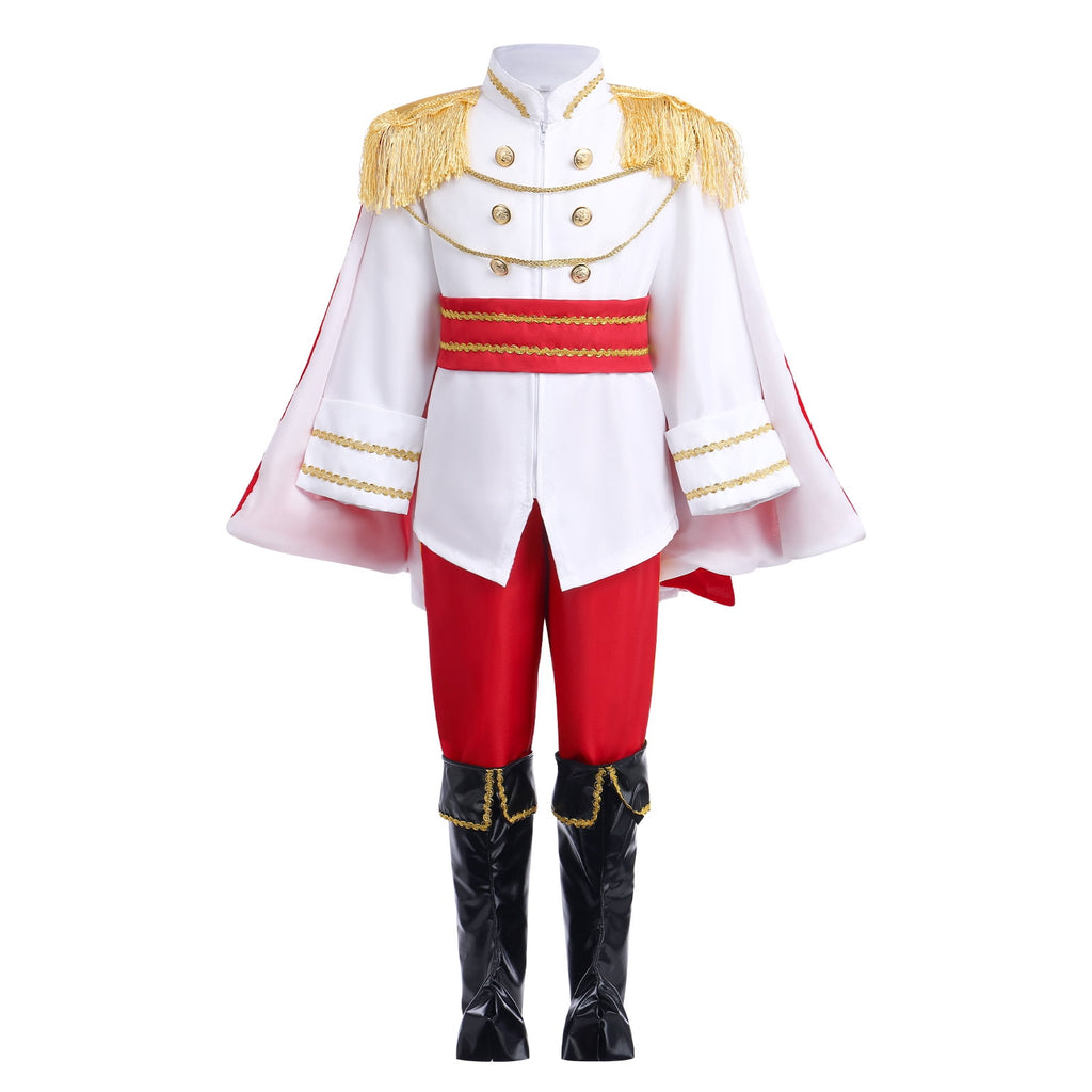 IBTOM CASTLE Boys Prince Charming Costume Halloween Cosplay Dress up Birthday Party Medieval Royal Prince Outfits for Toddler Child 3-4 Years Red 4pcs
