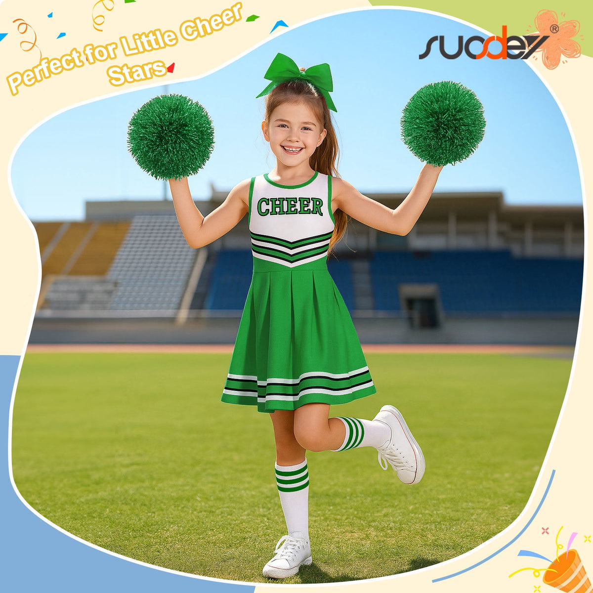 SUOSDEY Girls Cheerleader Costume Outfit Set,Kids Sleeveless Cheerleading Uniform for Party Birthday Halloween
