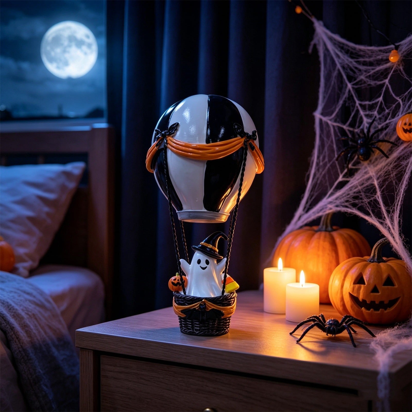 Halloween Ghost Dog Figurine, LED Light Statue, Yard Garden Decor, Treat Bucket Detail and Standing Sturdy Build for Front Porches, Garden Walkways and Tabletop Displays.