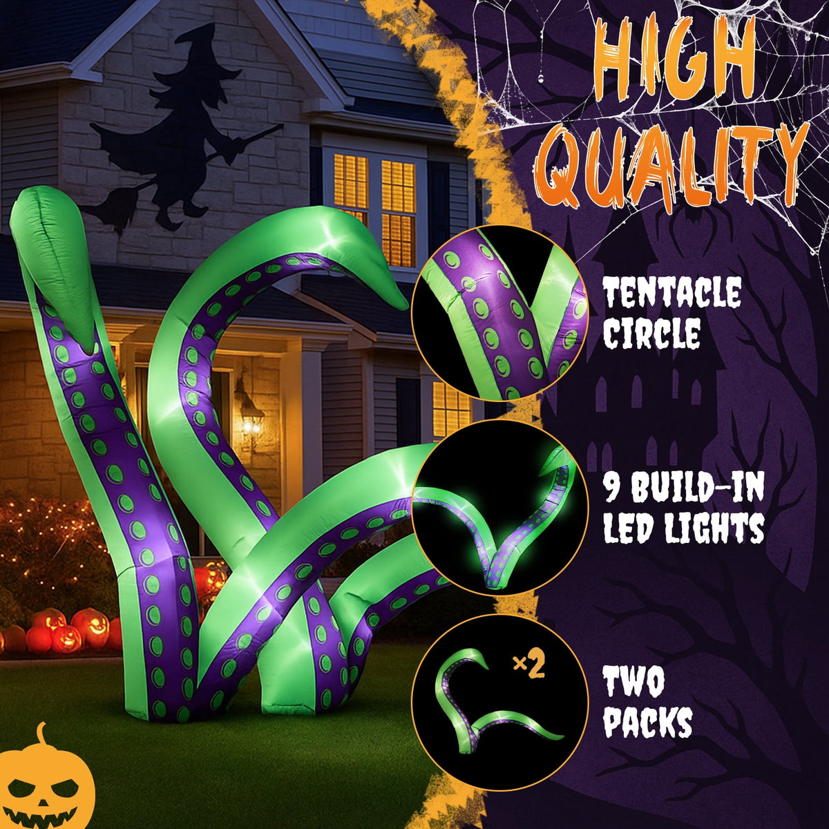 UBesGoo 6.9' Halloween Inflatable Octopus Tentacles, Blow Up Halloween Decoration with Built-in LED Lights, 2 pcs