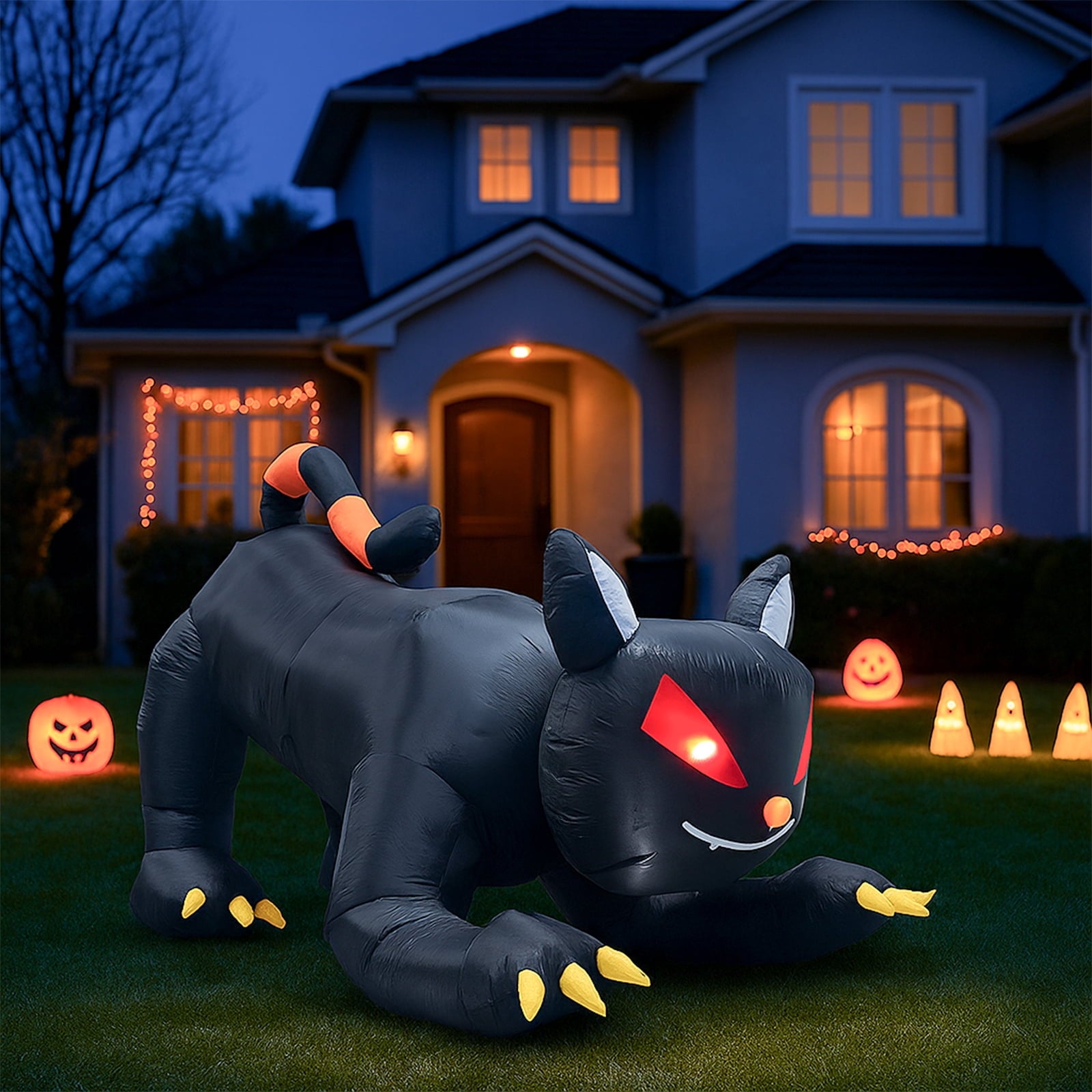 UBesGoo 6.5' Halloween Black Cat Inflatable Moving Head, Halloween Decorations Blow Up Yard Decor Built-in LEDs for Holiday Party