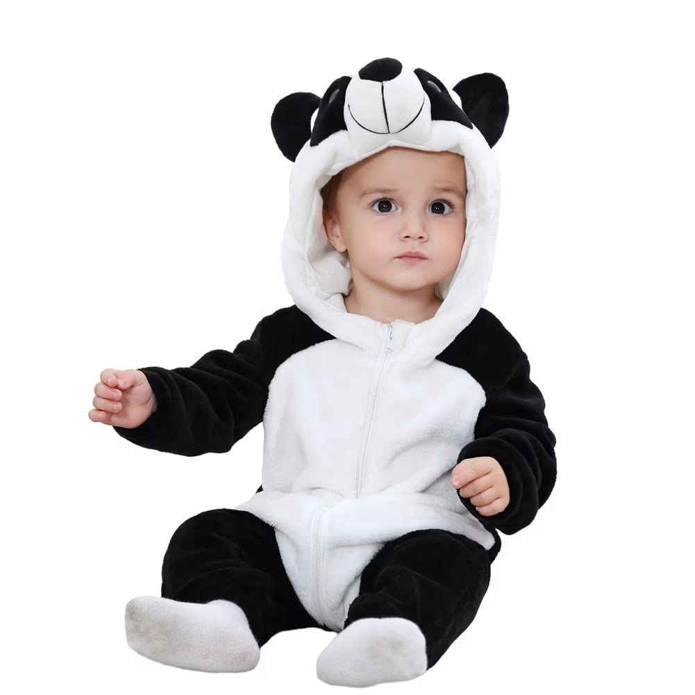 WIBACKER 0-3T Unisex Baby Animal Costume Winter Autumn Flannel Hooded Romper Christmas and Halloween Panda Cosplay Jumpsuit