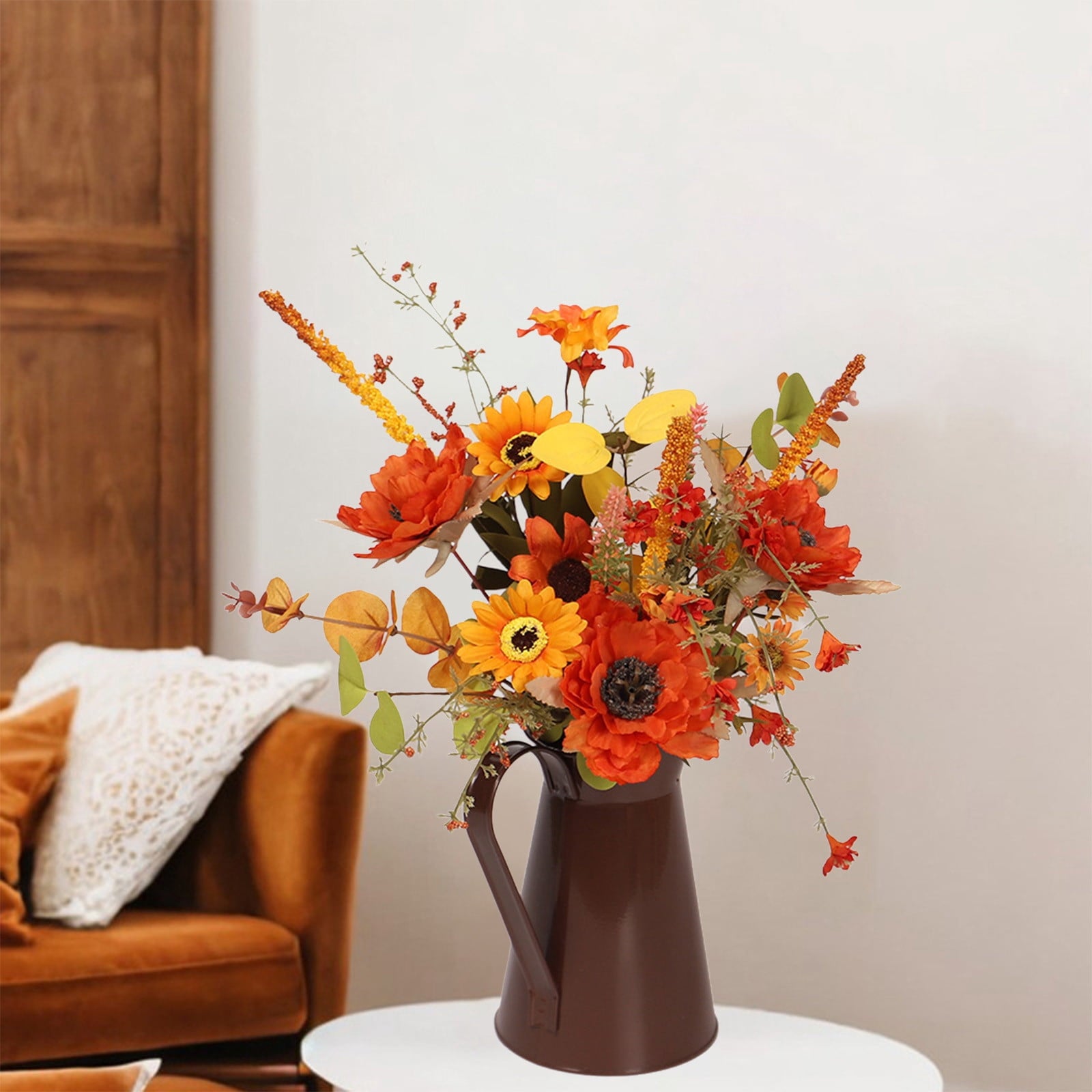 Light Up Sunflower Bouquet Decor - Battery Operated Floral Arrangement Halloween Thanksgiving Table Centerpiece Iron Vase Seasonal Home Gift(B-Witch Lamp)