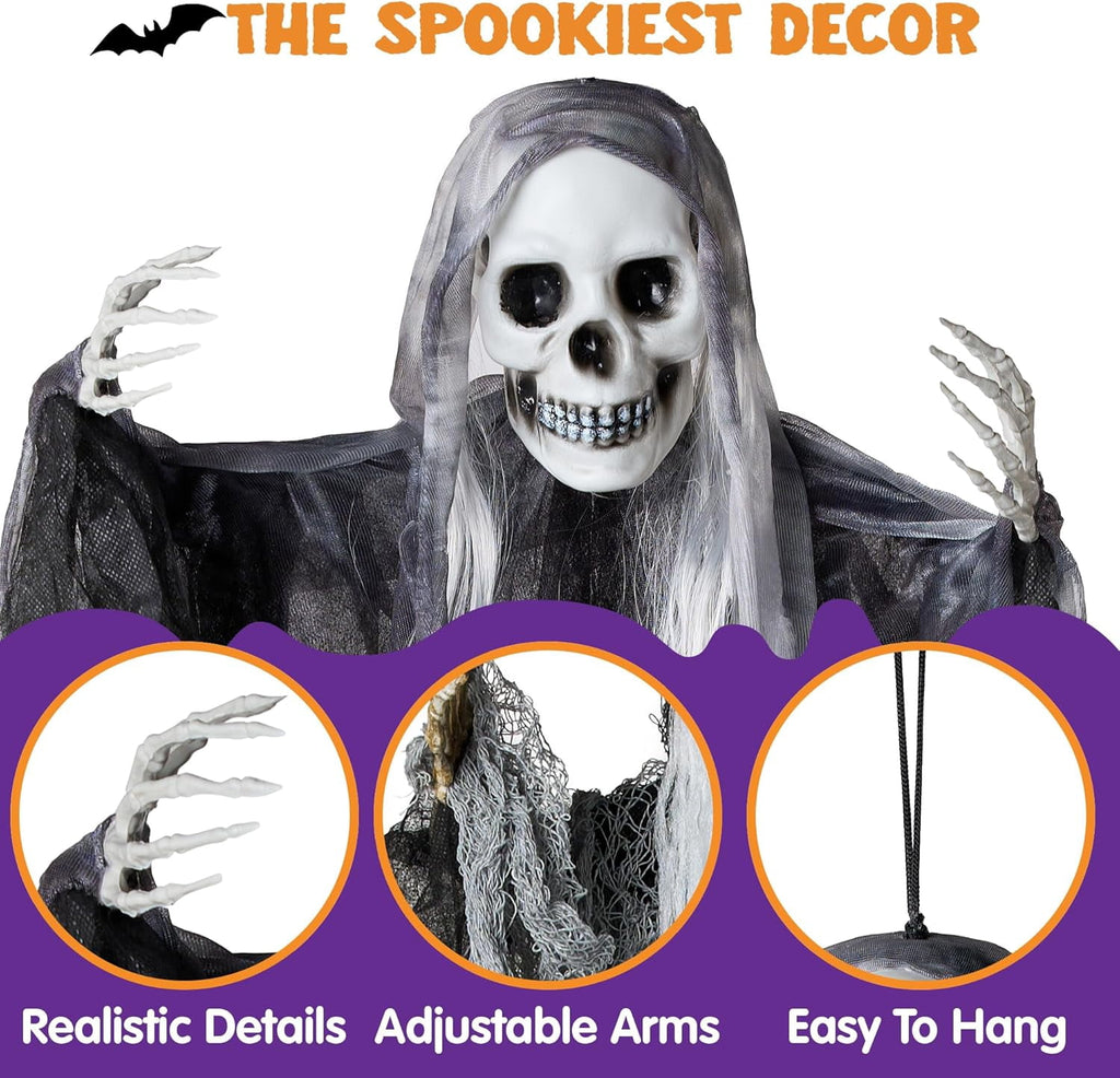 Joyfy 3 Pack Halloween Hanging Ghosts,Scary Skeleton Ghosts Grim Reapers Decorations for Halloween Indoor Outdoor Yard Home Decorations