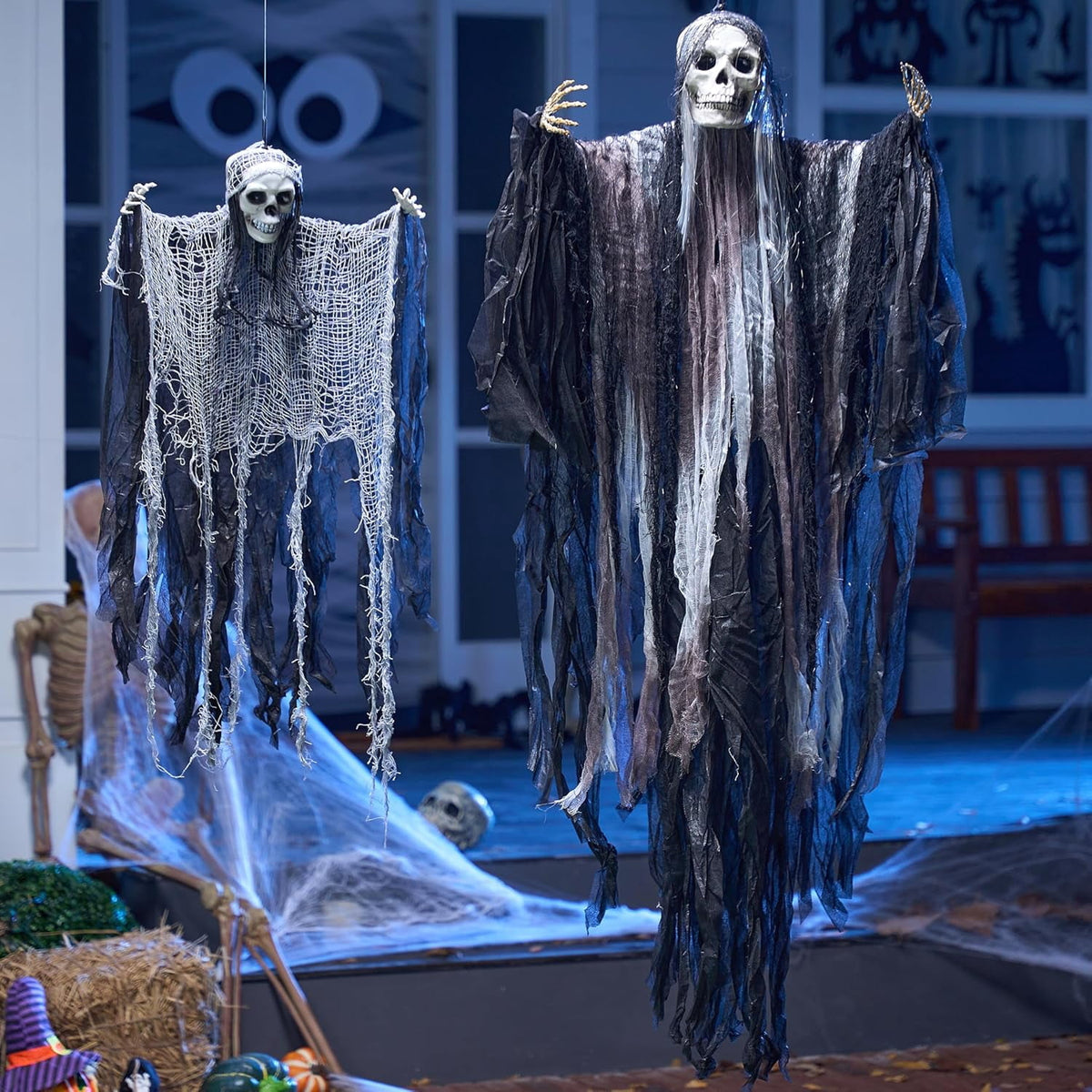 Joyfy 3 Pack Halloween Hanging Ghosts,Scary Skeleton Ghosts Grim Reapers Decorations for Halloween Indoor Outdoor Yard Home Decorations