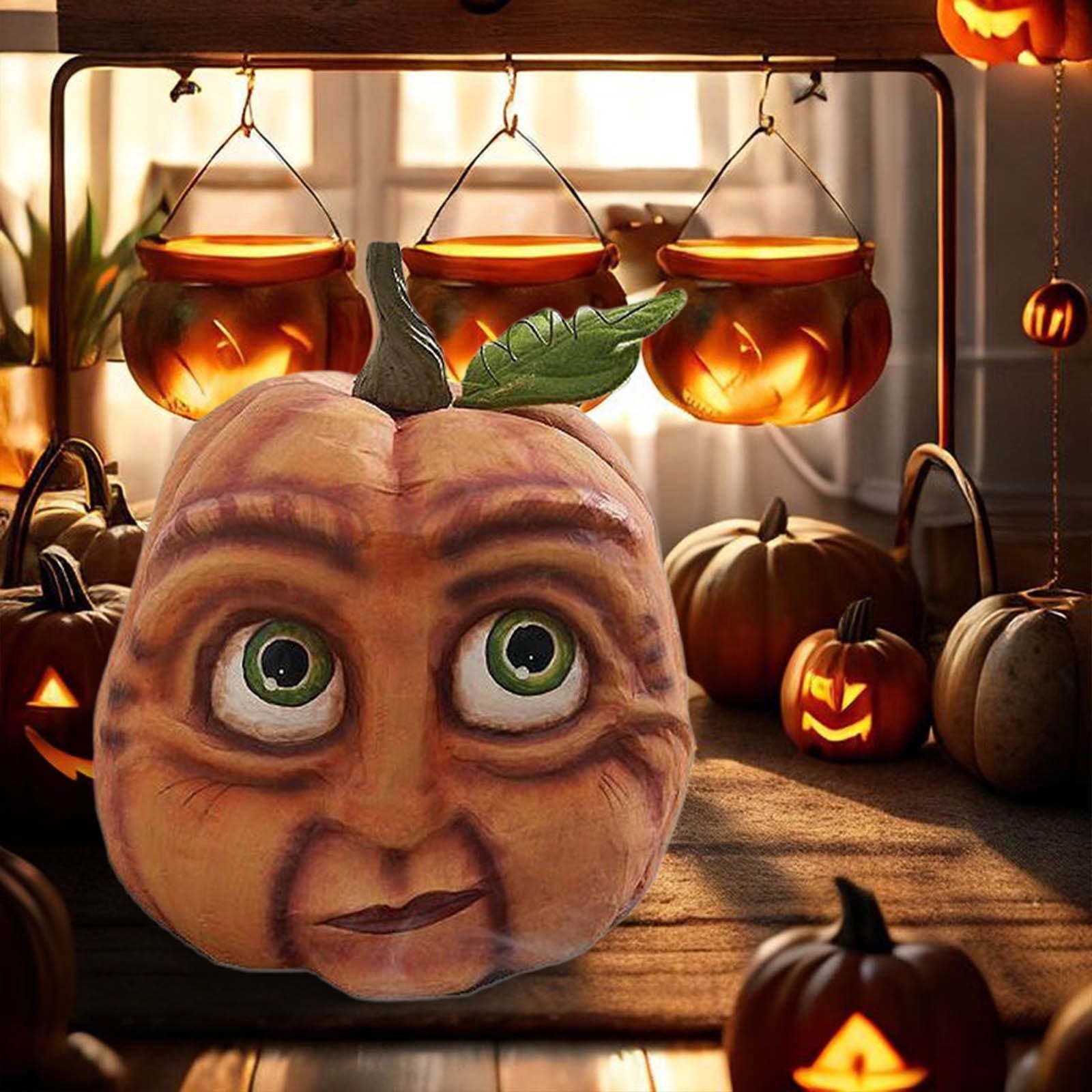 qILAKOG Resin Pumpkin Expression Decoration, Halloween Courtyard Pumpkin Face, Halloween Party Pumpkin Face Venue Decoration Props
