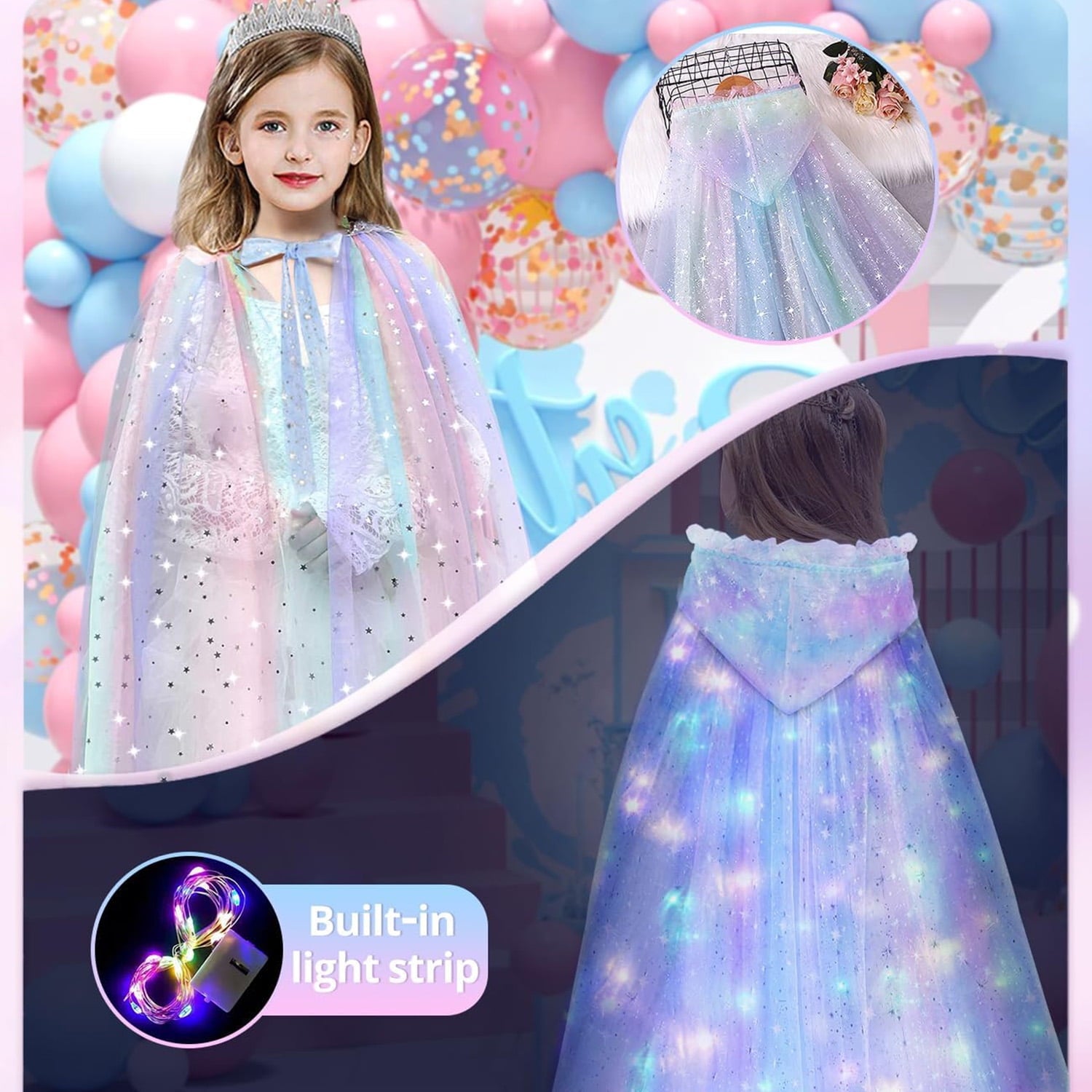 Princess Dress Up for Girls 4-6, Light Up Princess Toys for Toddlers Age 3 4 5 6