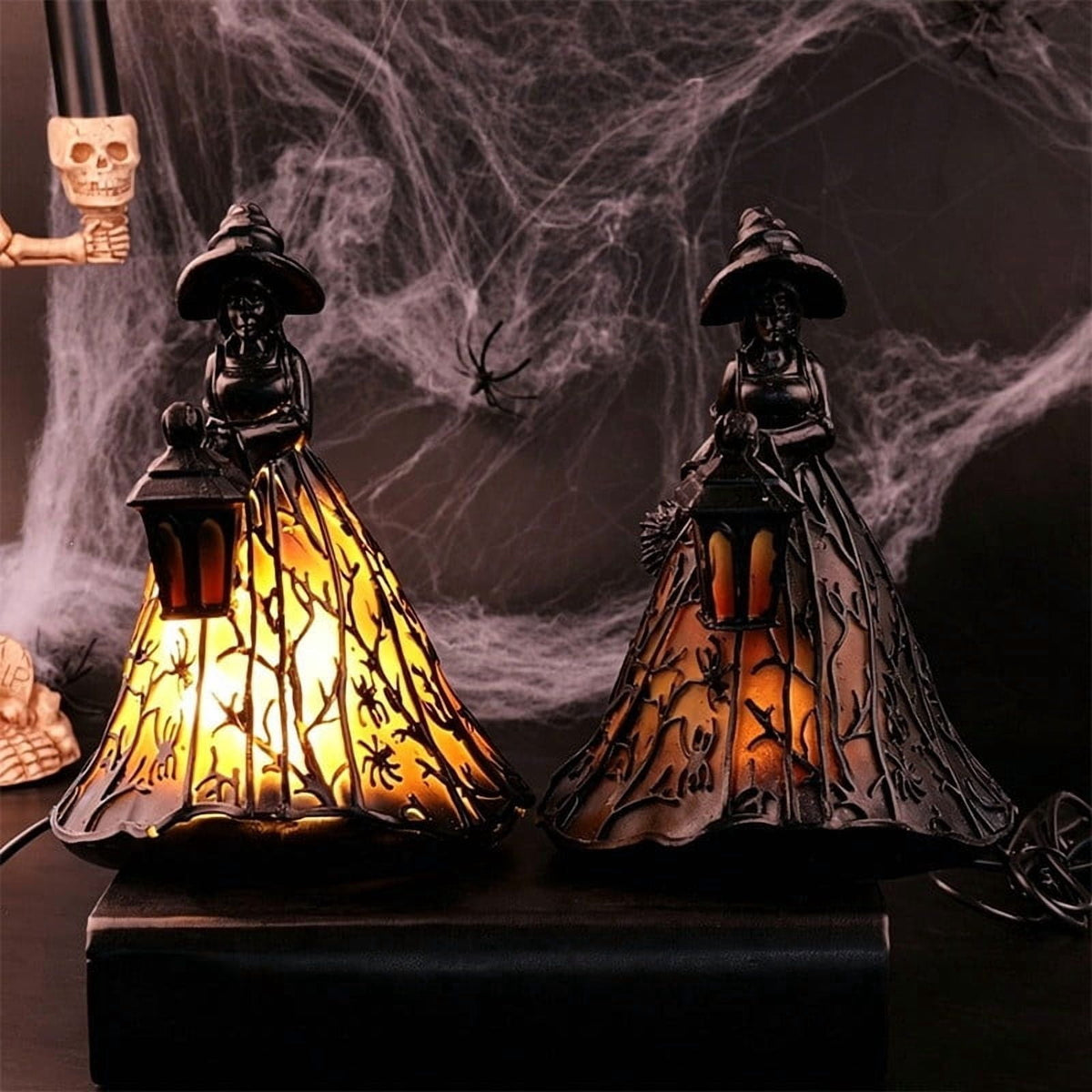 Halloween Witch Lamp,Stained Gothic Witch Hat Led Lamp for Stained Glass Inspired, Spooky Decorative Standing Night Light,Unique Halloween Party Lighting Decorations Door for Indoor