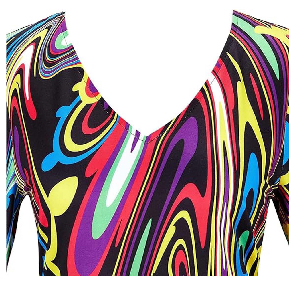Wensltd 70s Disco Outfit Women Halloween Dress Costume Hippie Clothes Long Sleeve V Neck