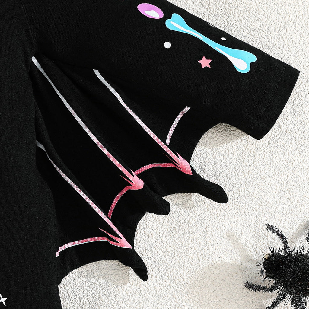 WIBACKER Baby Girl Boy Skeleton Jumpsuit Ear Hat 2PCS Outfit 3 Months-3 Years Infant Toddler Halloween Bats Costumes with Wings Cosplay Clothes
