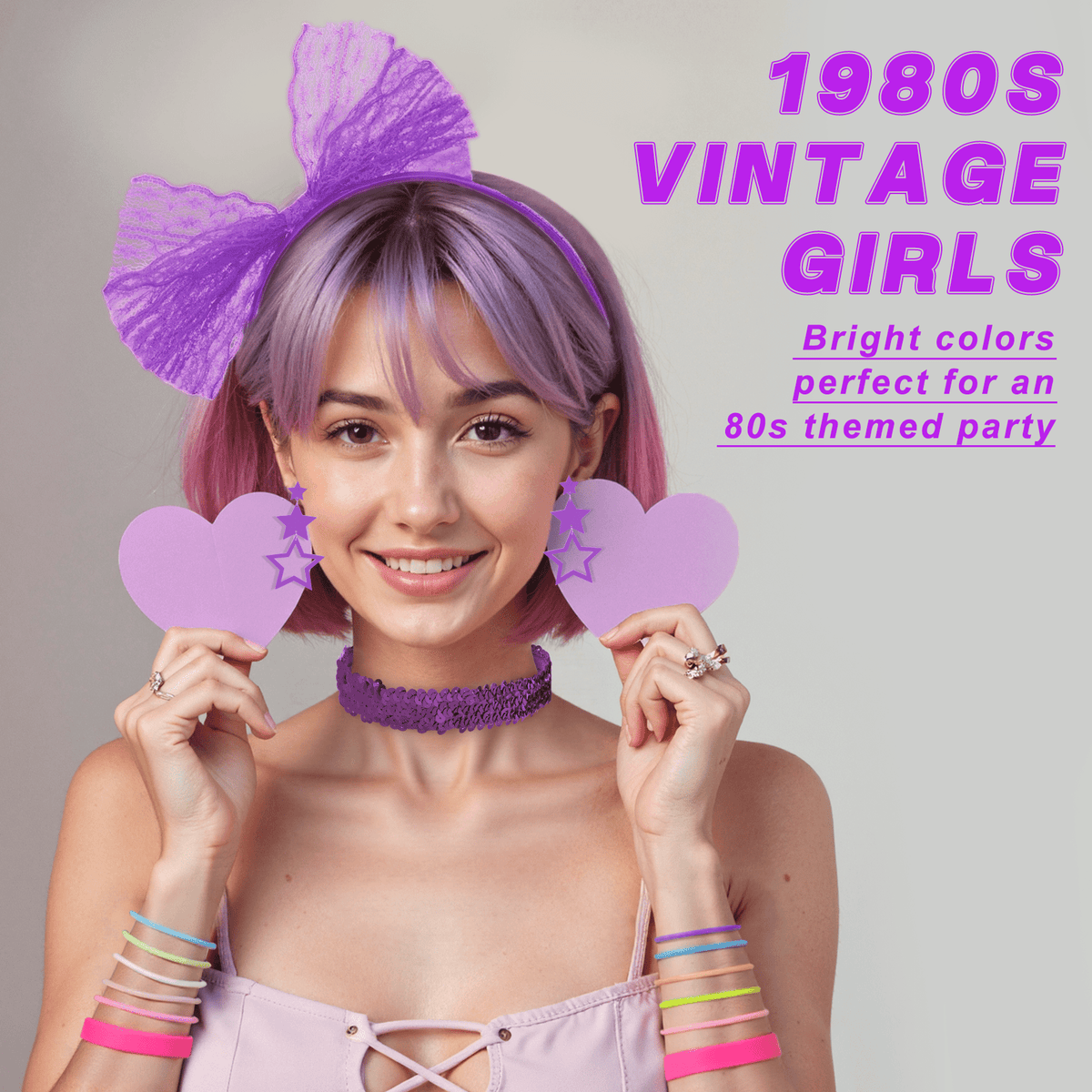 Loritta 80s Costumes for Women Outfit Accessories Set with Fishnet Gloves Leg Warmers Bags Tutu Skirts for Theme Party