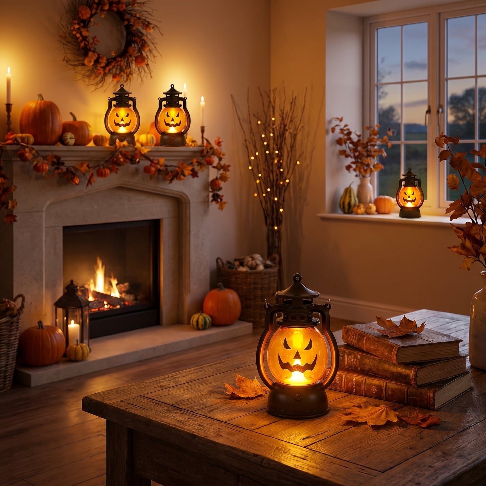 Cheapark Halloween Lanterns Decorations, Battery Operated Black Pumpkin Witch Lanterns, Flickering Light For Indoor Party Home Decor