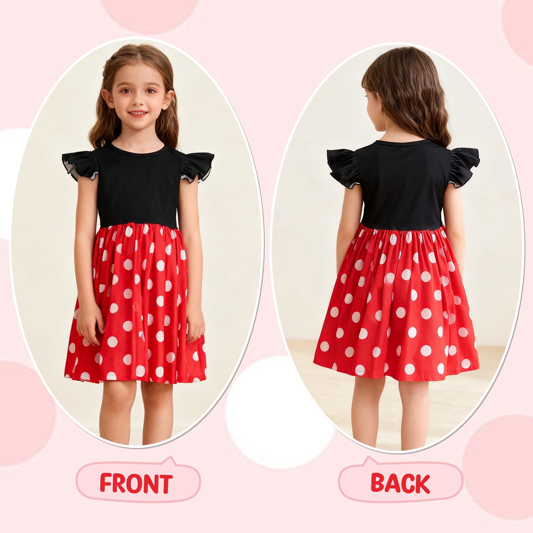 Benylion Toddler Girls Red Polka Dot Dresses Birthday Party Fancy Dress Up Costume for 6-7 Years