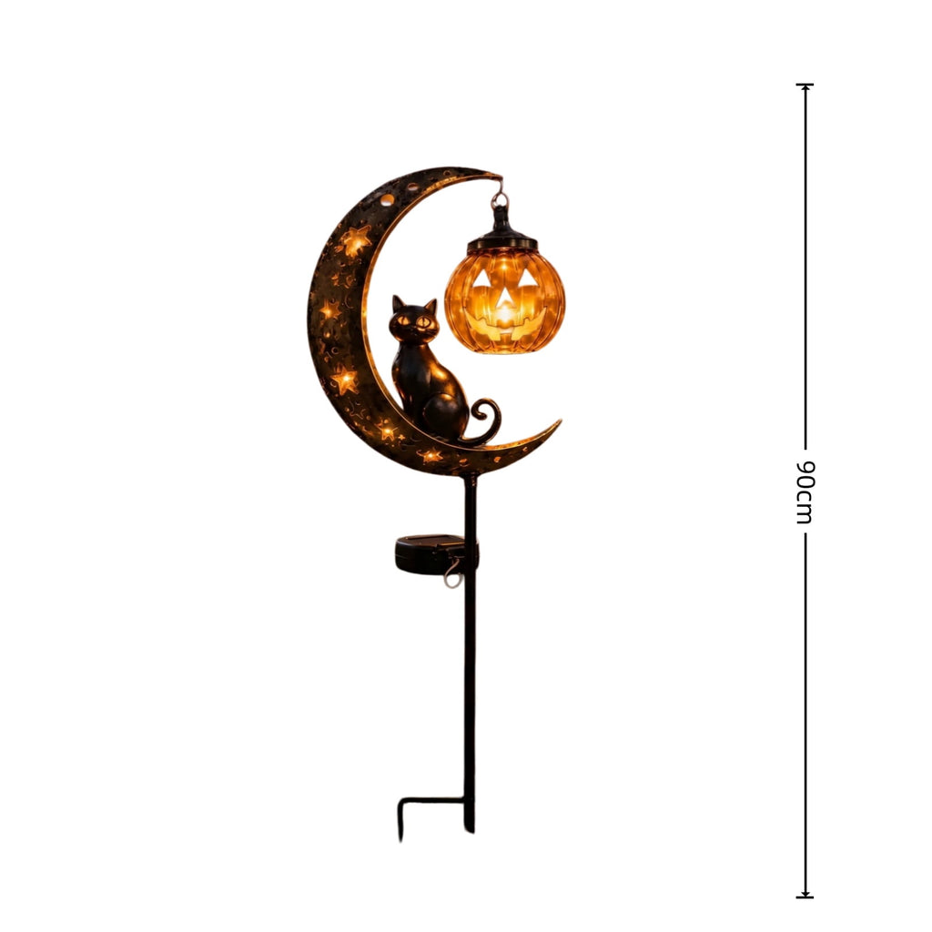 Clearance 35" Halloween Solar Pumpkin Moon Garden Stake Light with Black Cat Outdoor Waterproof LED Yard Decoration Hanging Jack-o'-Lantern for Garden, Patio, Walkway, Porch (C)