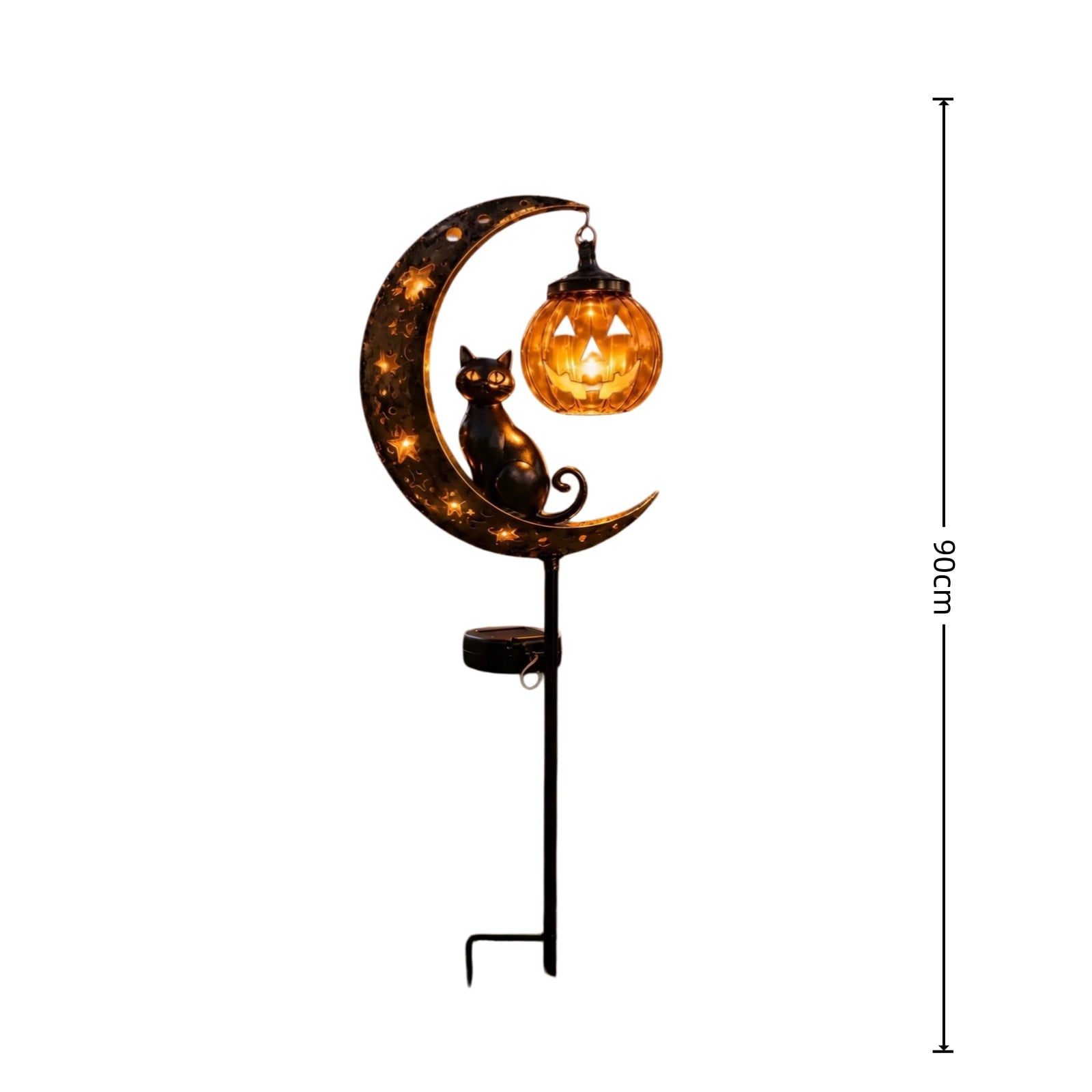Clearance 35" Halloween Solar Pumpkin Moon Garden Stake Light with Black Cat Outdoor Waterproof LED Yard Decoration Hanging Jack-o'-Lantern for Garden, Patio, Walkway, Porch (C)