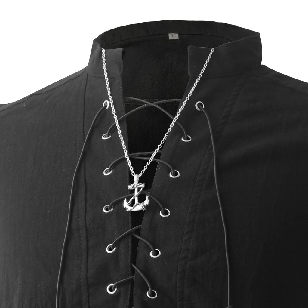 ATTBEA Mens Pirate Renaissance Costume Pirate Shirt Long Sleeves Medieval Viking Gothic Celtic Pirate Vest for Unisex Halloween Costume