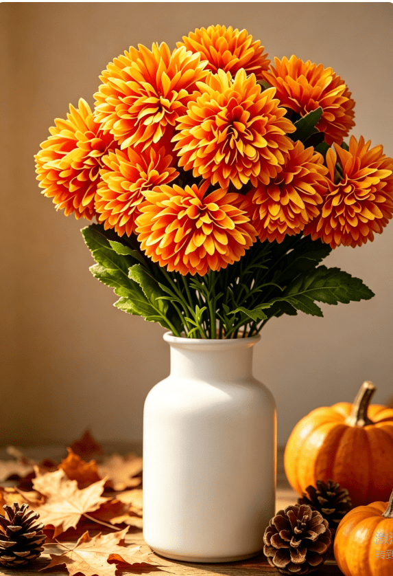 Fall Outside Decor Simulation 6-Head Chrysanthemum Bouquet Autumn Edition - Sapphire Blue Fake Flowers For Outdoors Fall Door Decor Faux Pumpkins For Outdoor For Fall Decor