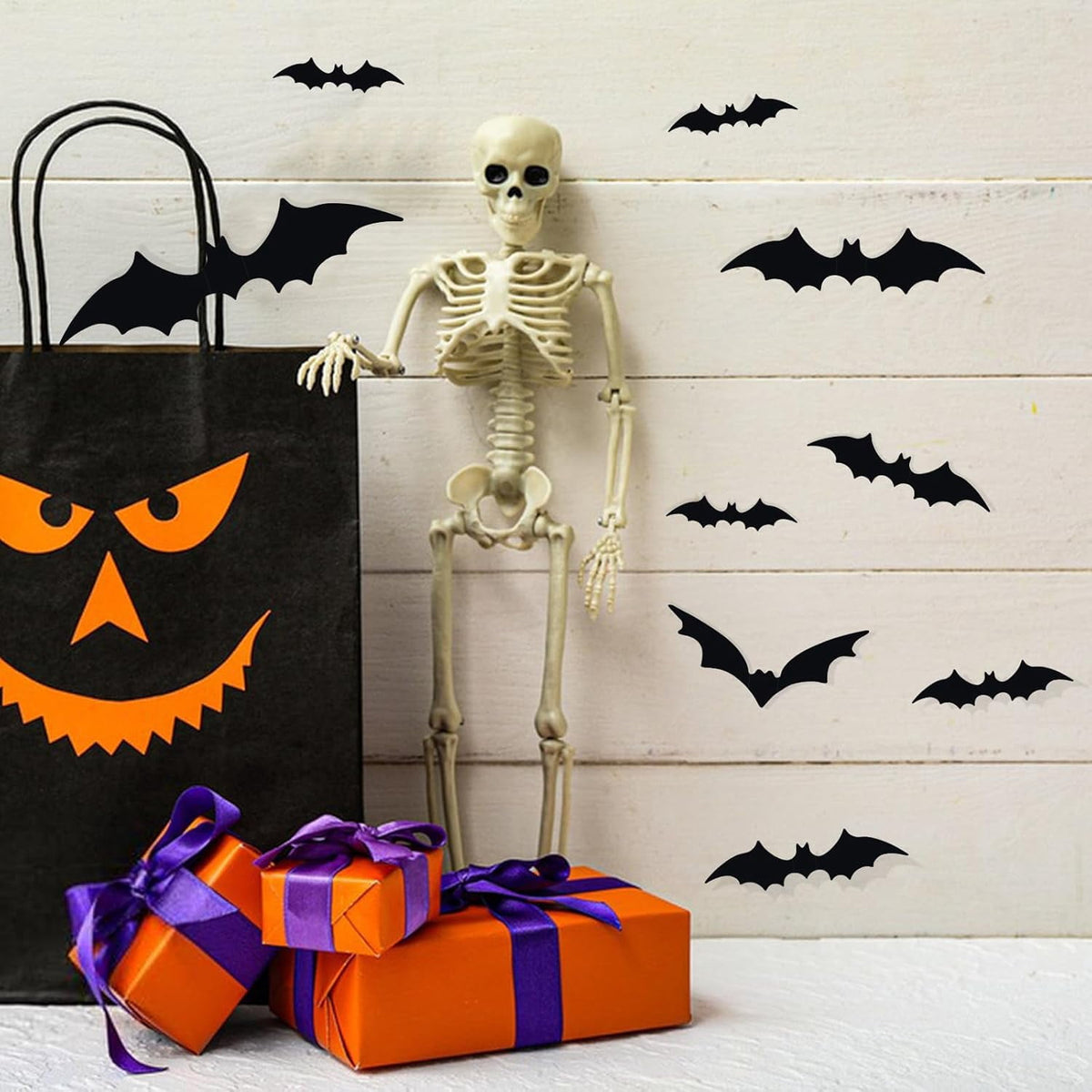 Ayieyill 126pcs Halloween Bat Stickers for Halloween Wall Decor and Window Clings, 3D Spider and Bat Decals for Indoor Halloween Decor