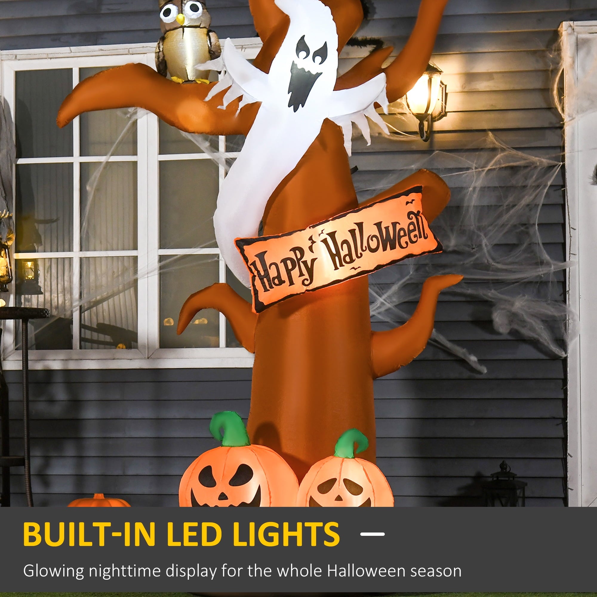 Outsunny 5' Halloween Inflatables Outdoor Decorations Ghost Tree with Pumpkins, Blow-Up LED Yard Decor Indoor Outdoor for Garden, Lawn, Party, Holiday