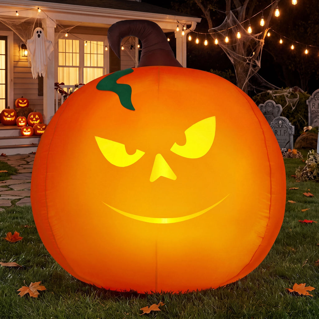 Joyfy 6 ft Halloween Inflatable Witch & Cauldron,Blow Up Decor with Rotating Green Ghost Projection Built-in LEDs,Outdoor Decoration for Party,Yard,Garden