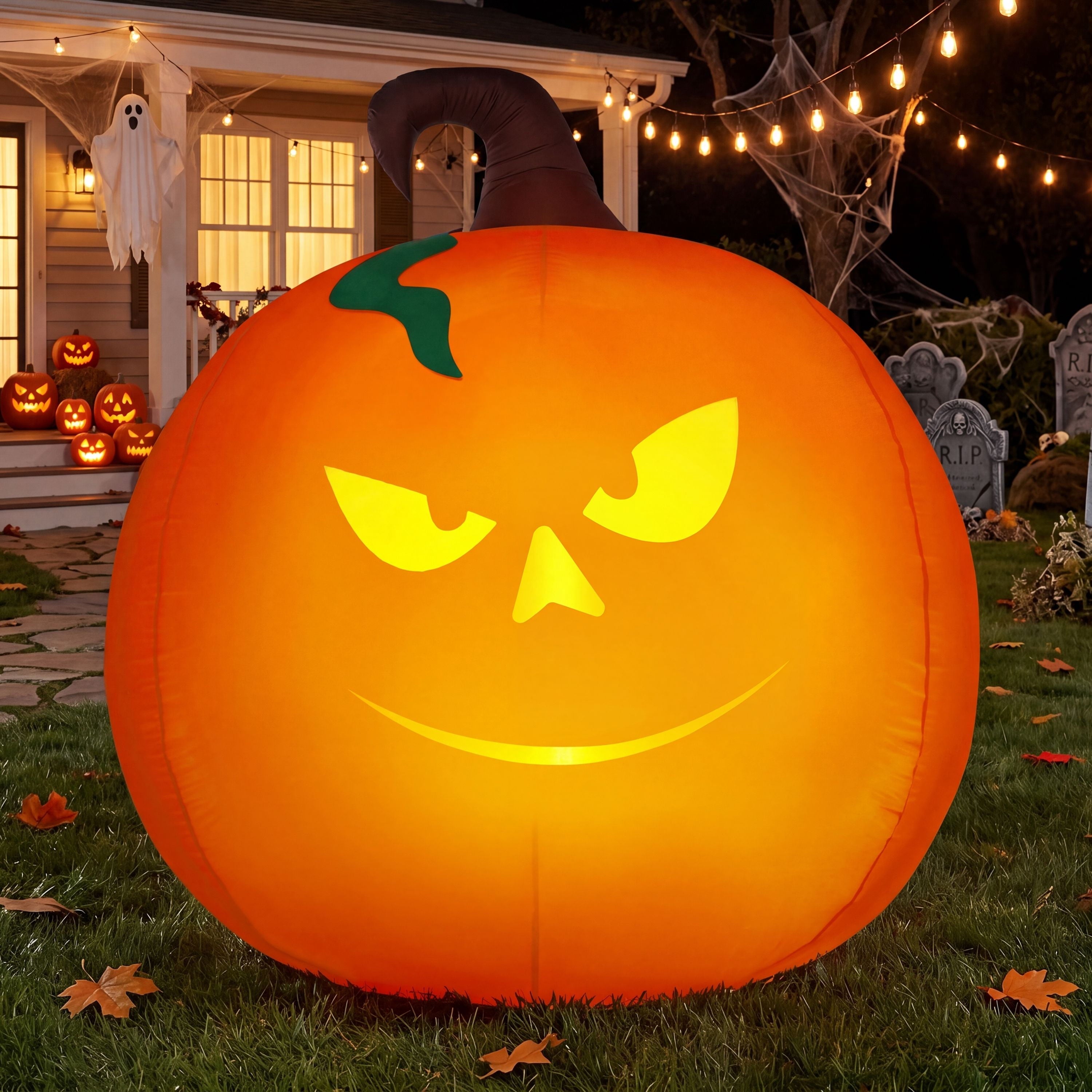 Joyfy 6 ft Halloween Inflatable Witch & Cauldron,Blow Up Decor with Rotating Green Ghost Projection Built-in LEDs,Outdoor Decoration for Party,Yard,Garden