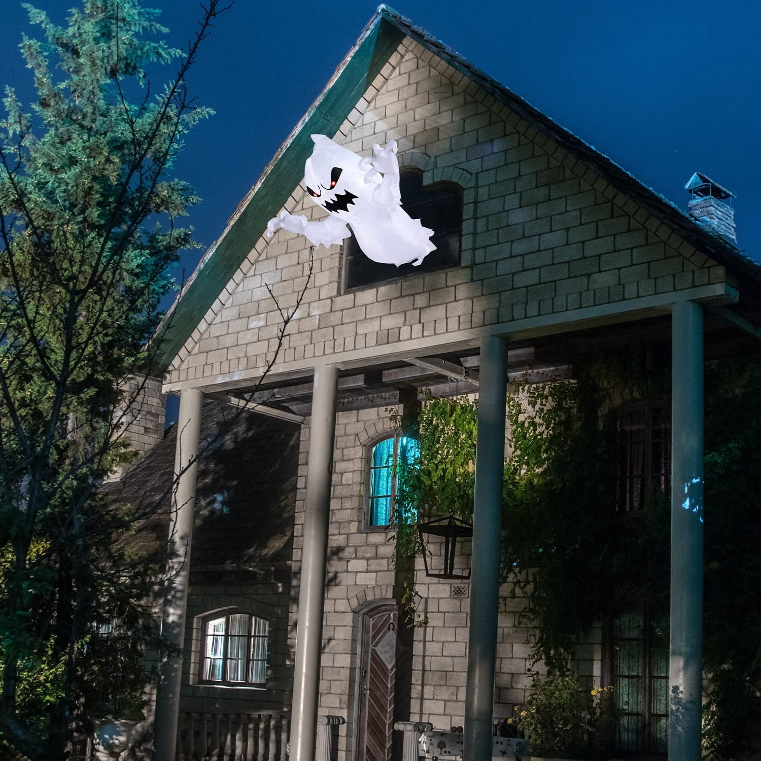 Joyfy 4.5 FT Halloween Inflatable Decorations Outdoor Scary Flying Ghost Broke Out from Window with Built-in LED Blow Up Inflatable for Window Decoration Yard Garden Lawn Decor