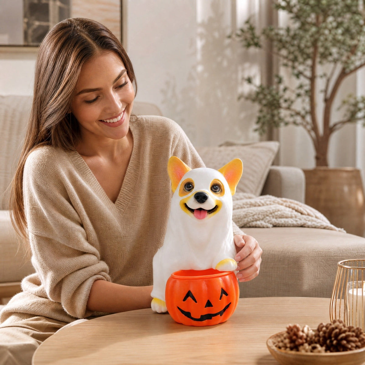 Clearance! Christmas Golden Retriever Statue with LED Lights, Cute Dog Holding Puppy Figurine, Christmas Decoration Indoor Outdoor, Gift for Kiddo Adults