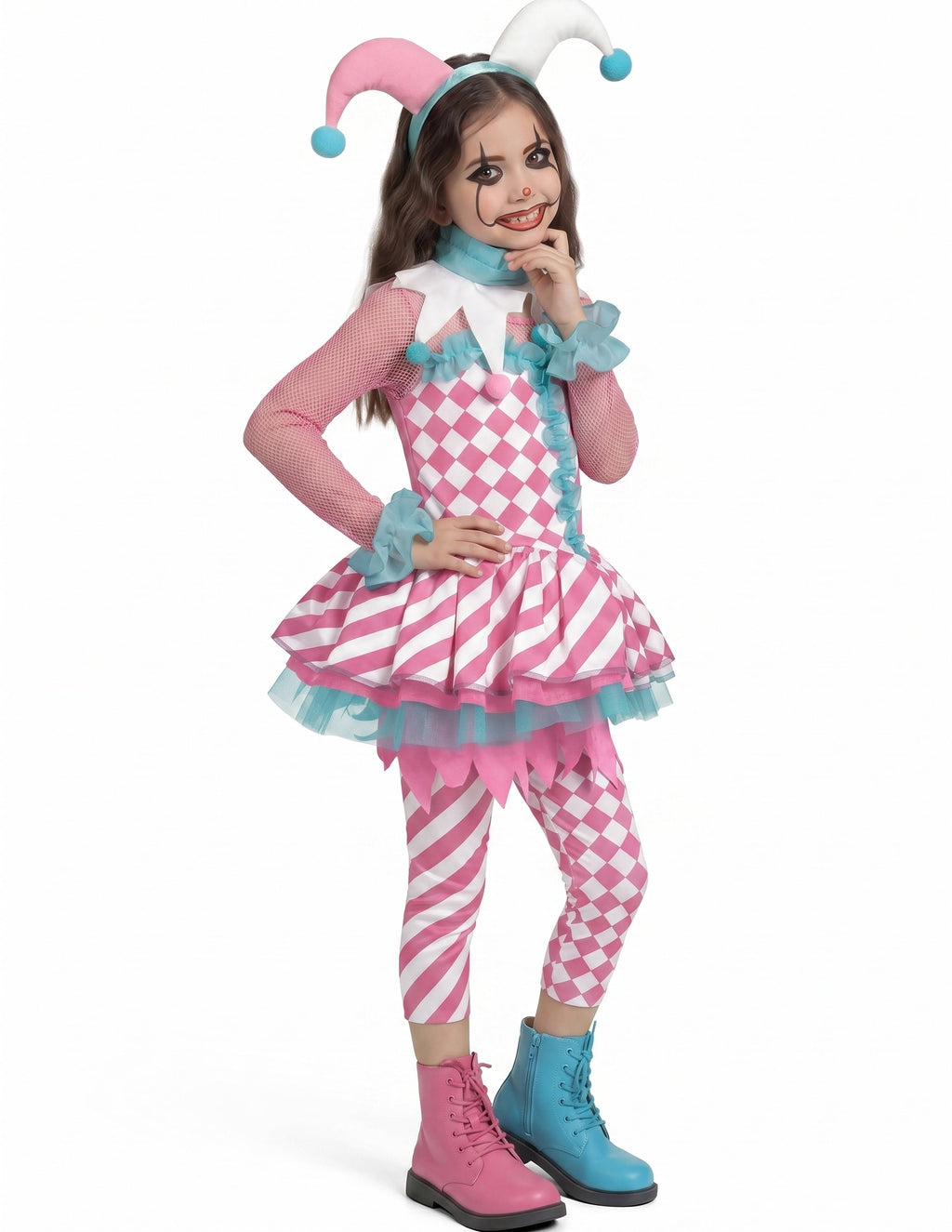 Joyfy Girls Clown Costume, Halloween Evil Clown Costume, Black and Red Jester Dress for Girls Halloween Party Dress Up Cosplay