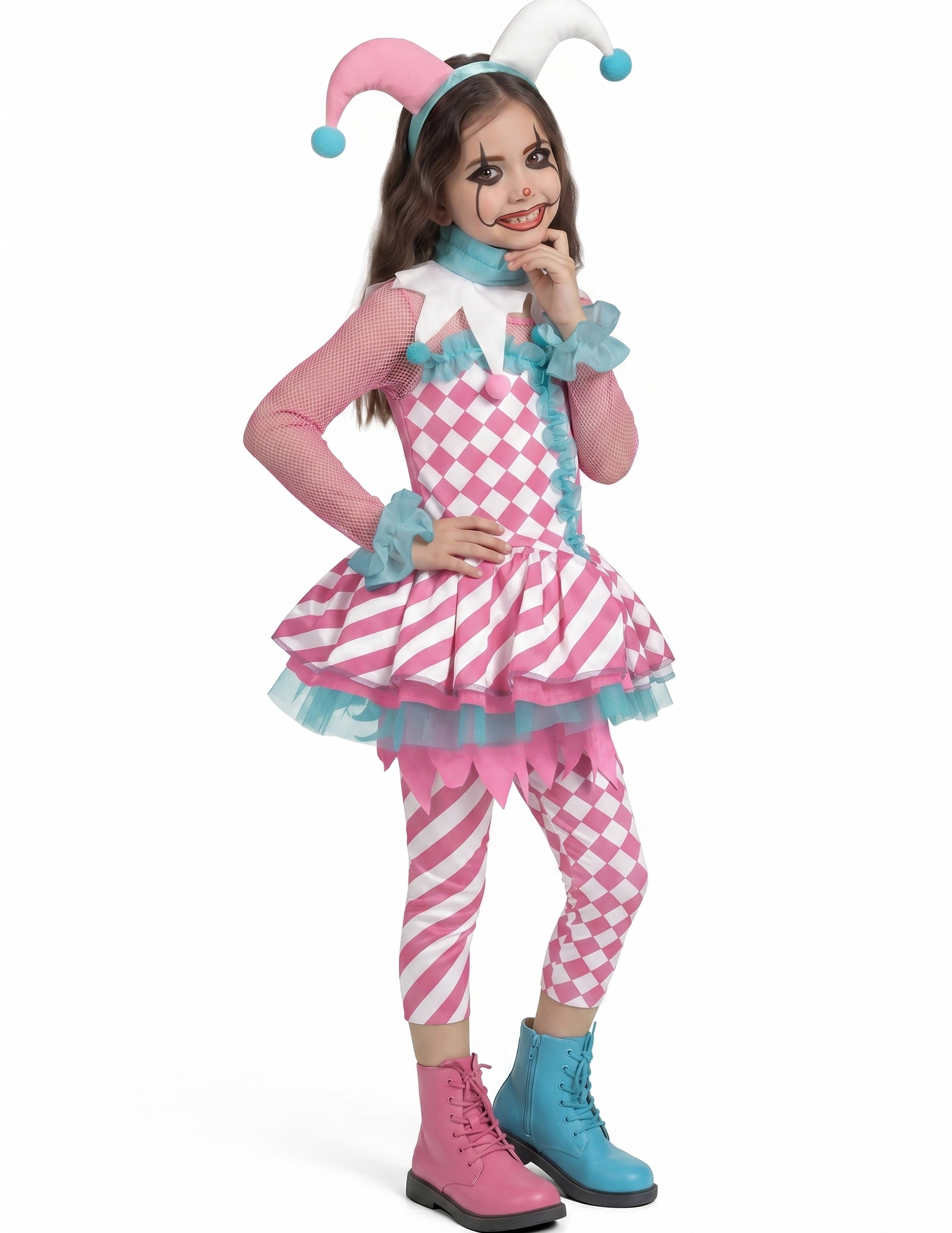 Joyfy Girls Clown Costume, Halloween Evil Clown Costume, Black and Red Jester Dress for Girls Halloween Party Dress Up Cosplay