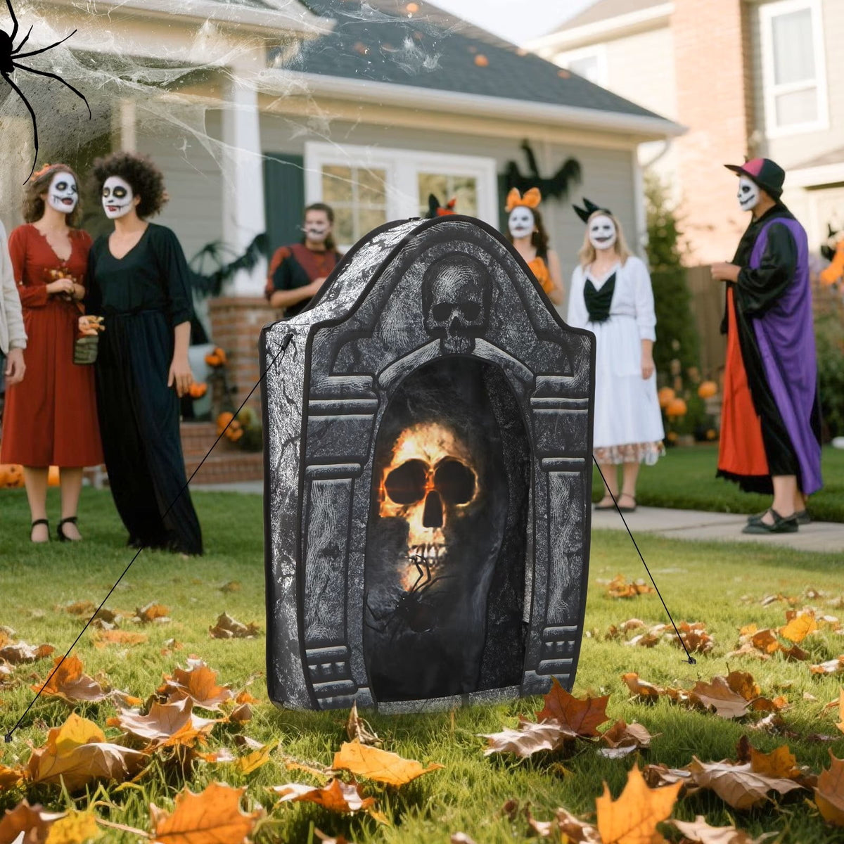 Wondiair 41" Halloween Tombstone with Lighted Skeleton, Outdoor Halloween Graveyard Decoration for Yard, Lawn, Porch & Haunted House