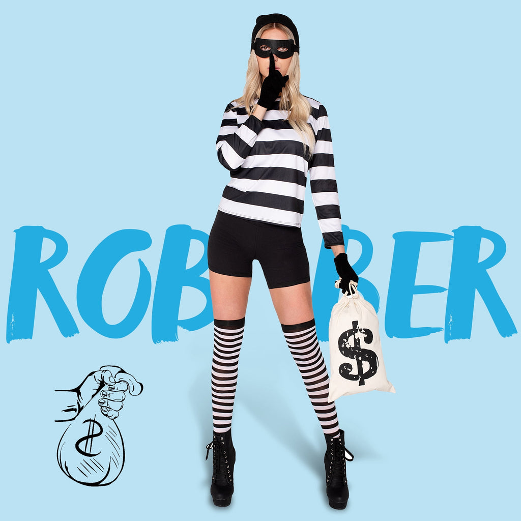Joyfy Adult Women Robber Costume, Bank Robber Costume Woman for Halloween Costume