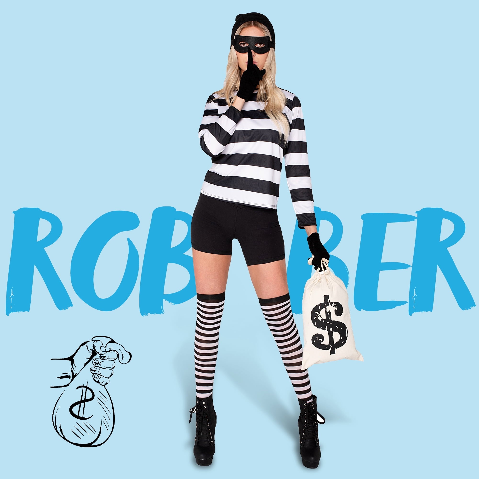 Joyfy Adult Women Robber Costume, Bank Robber Costume Woman for Halloween Costume