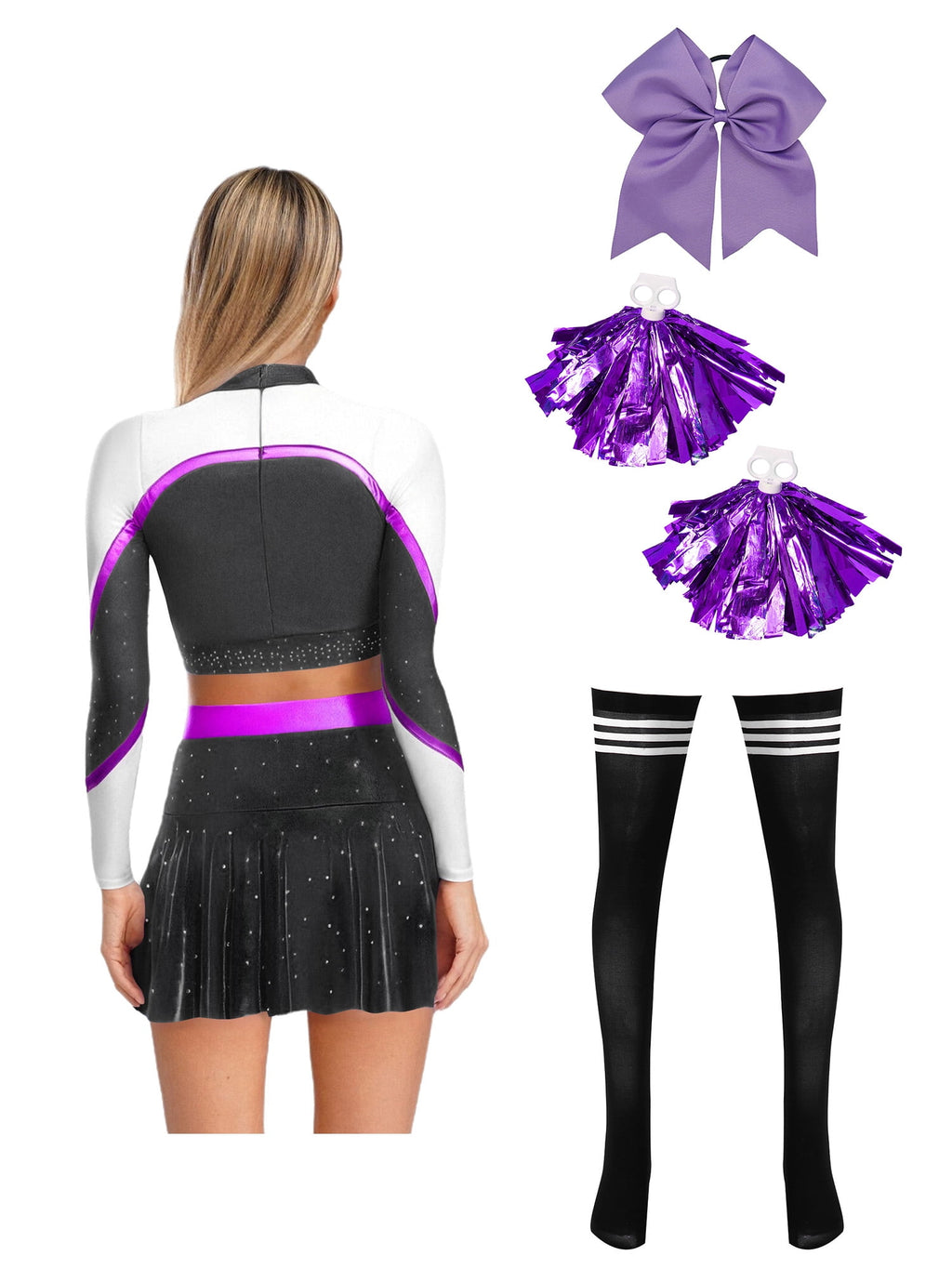 iiniim Womens Cheer Leader Costumes Set Schoolgirl Cheerleading Cosplay Halloween Party Uniform Purple XL