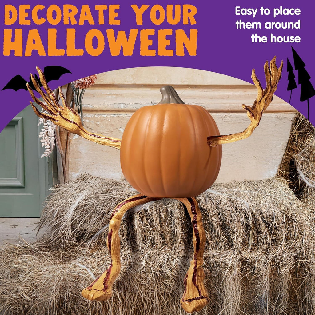 Joyfy Halloween Decorations Outdoor Bendable Pumpkin Arms and Legs Set,Spooky Vine Design Pumpkin Decor,Includes 2 Arms and 2 Legs