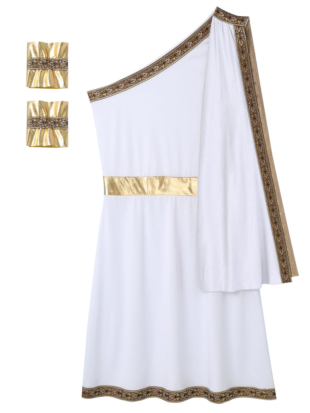 Haitryli Men's Ancient Greek God Toga with Sleeves One Shoulder Halloween Costume Tunic Role Play Black S