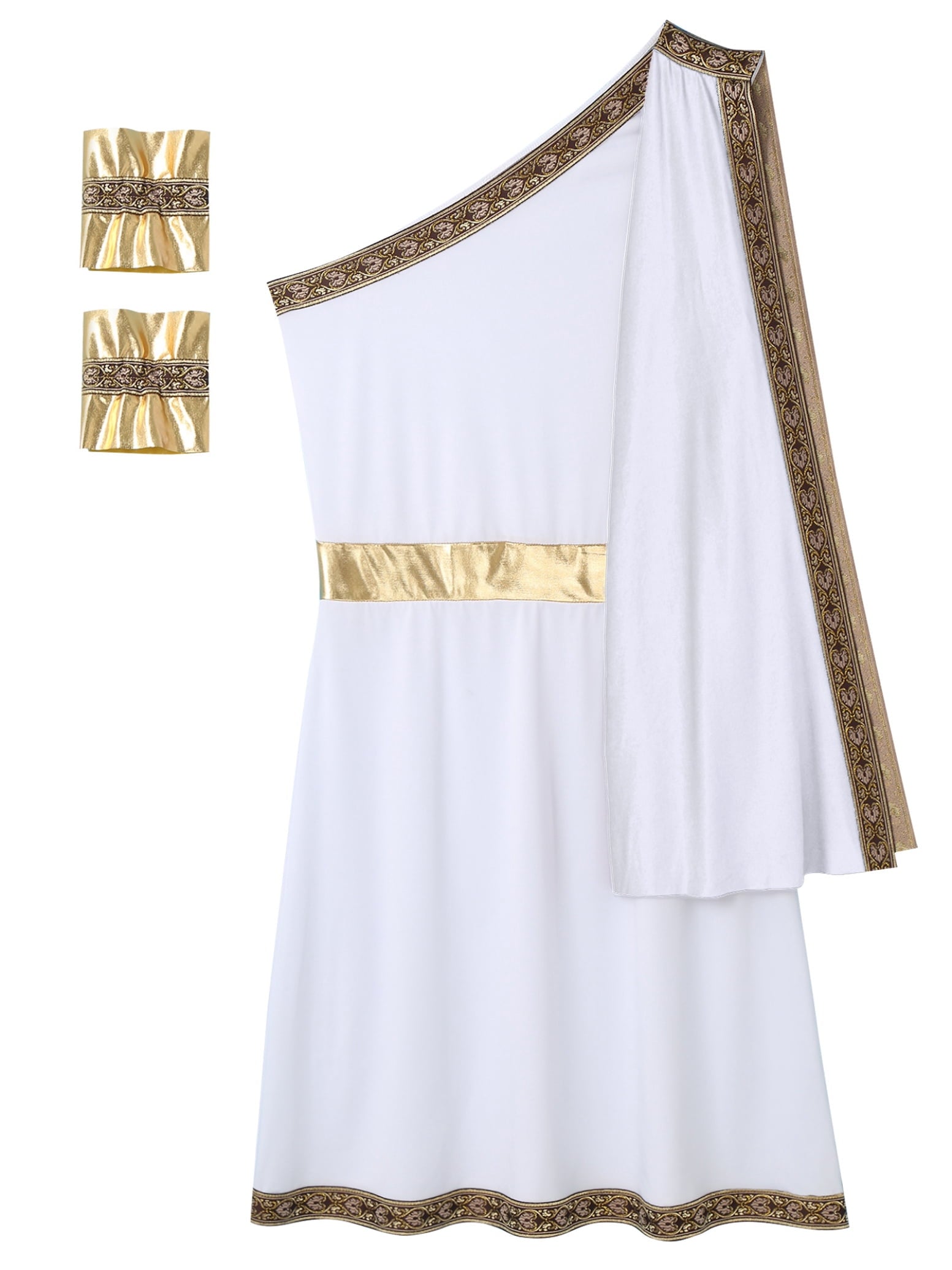Haitryli Men's Ancient Greek God Toga with Sleeves One Shoulder Halloween Costume Tunic Role Play Black S