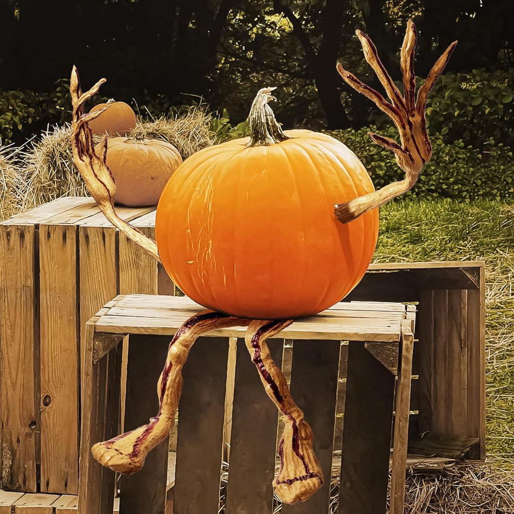 Joyfy Halloween Decorations Outdoor Bendable Pumpkin Arms and Legs Set,Spooky Vine Design Pumpkin Decor,Includes 2 Arms and 2 Legs