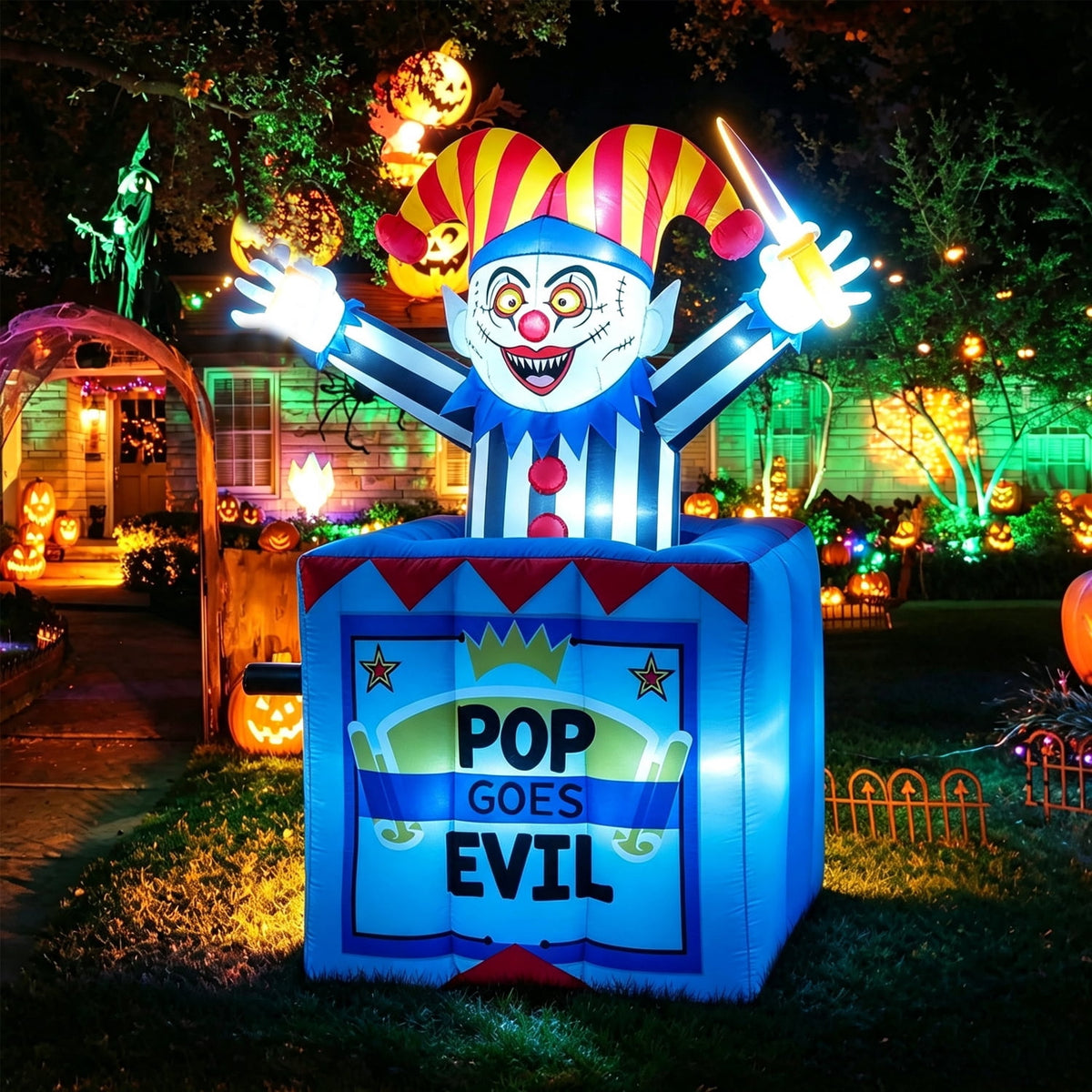 COCOBELA 6.6 FT Pop Up and Down Halloween Clown Inflatable,Carnival Clown in Box Inflatable with Built-in LED Lights, Blow Up Yard Decor for Circus Party Outdoor Lawn Garden
