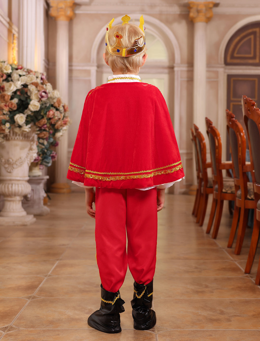 IBTOM CASTLE Boys Prince Charming Costume Halloween Cosplay Dress up Birthday Party Medieval Royal Prince Outfits for Toddler Child 3-4 Years Red 4pcs