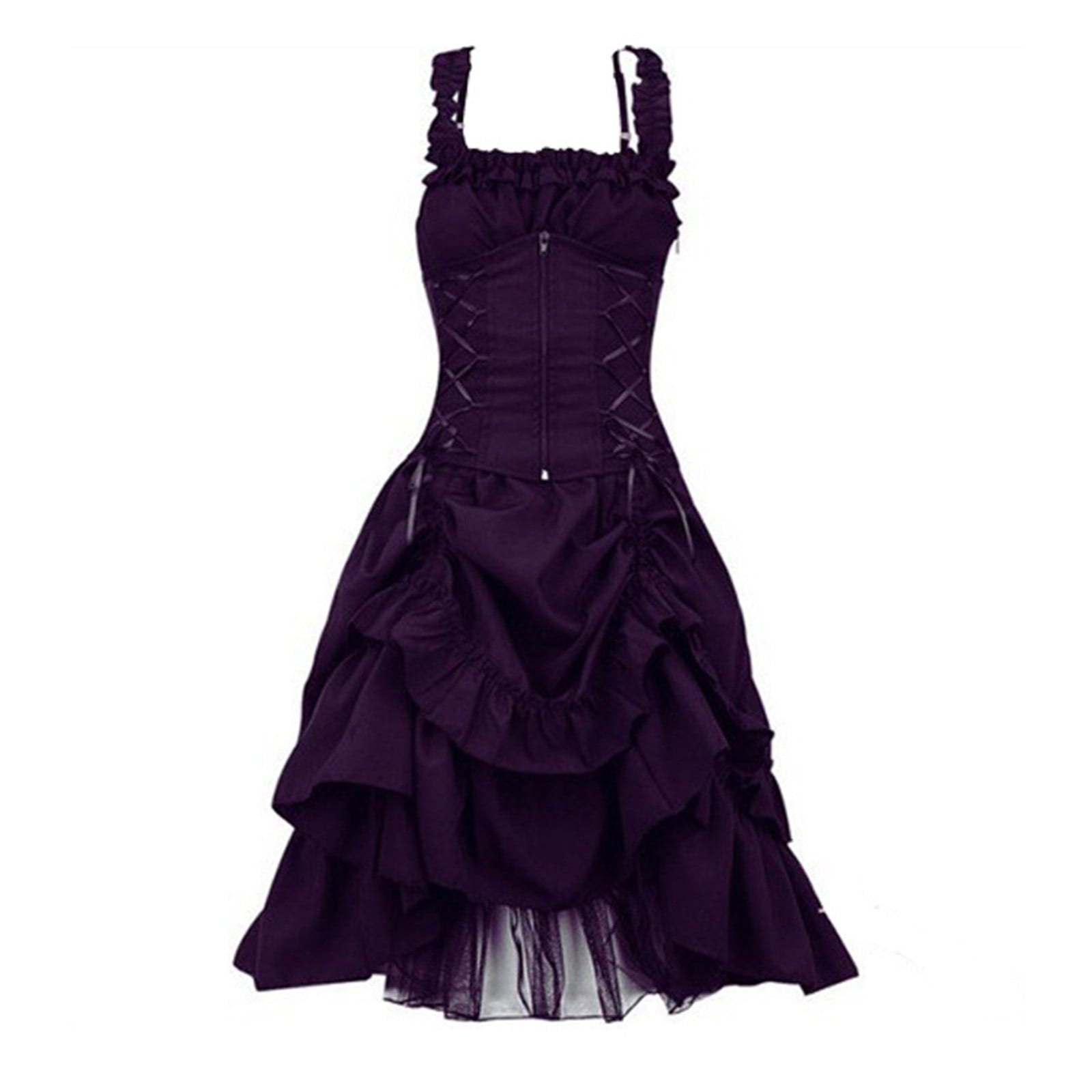 QATAINLAV Women's Gothic Steampunk Dress Renaissance Victorian Lace Up High Low Ruffled Corset Dress Halloween Pirate Costume, Green, S