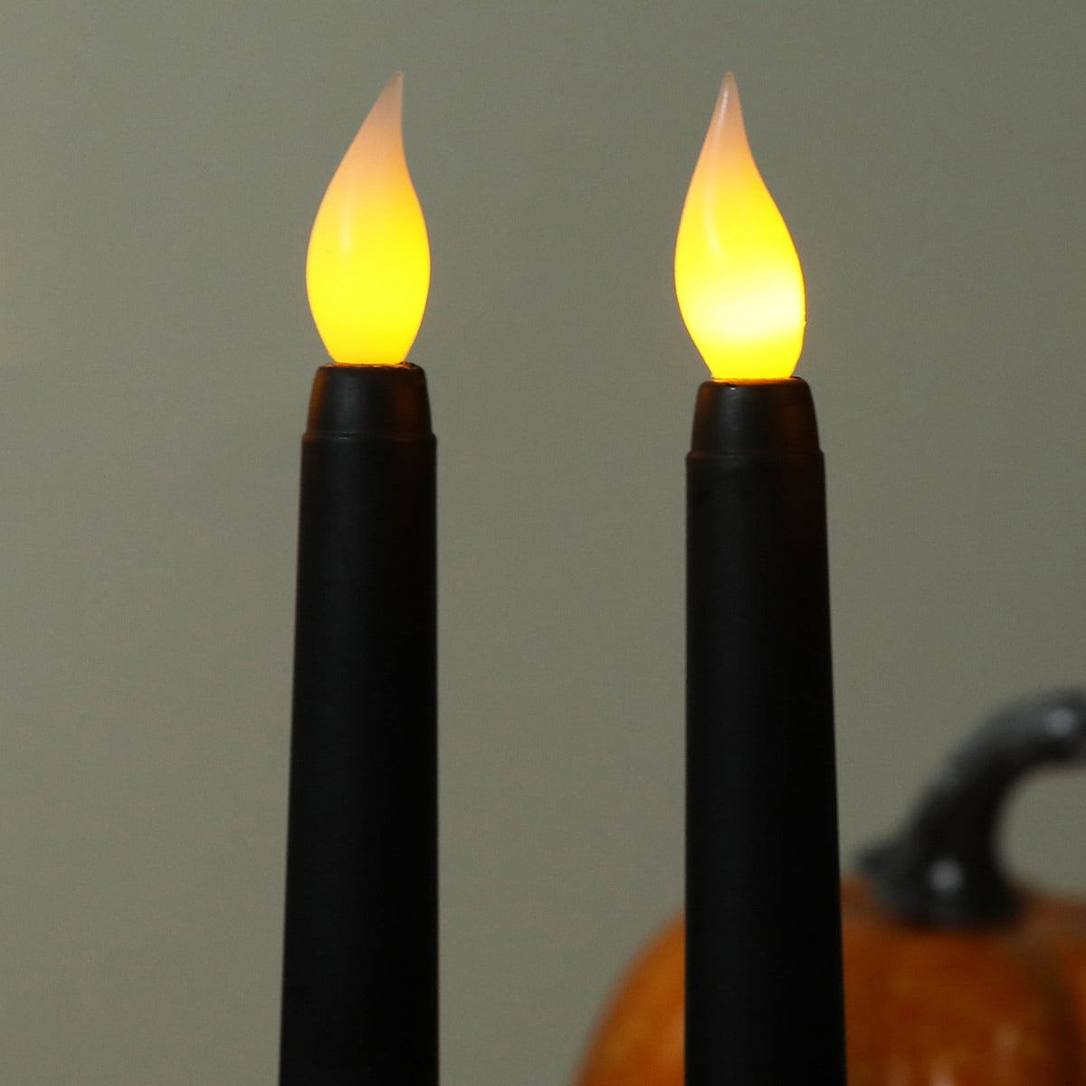 TOPRenddon Black Flameless Taper Candles, Flickering Battery Halloween LED Candlesticks Set of 2, Gothic Wedding Decor