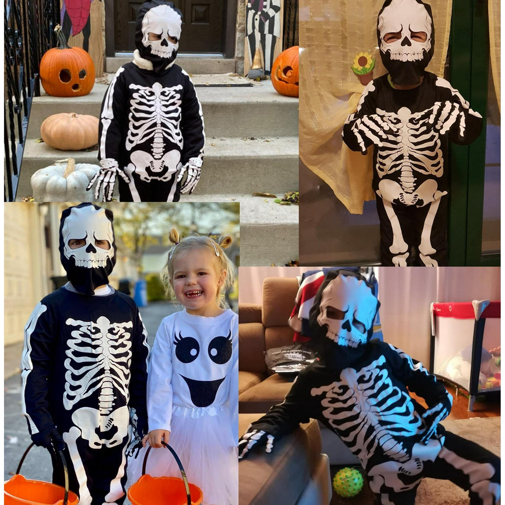 Kids Boys Halloween Skeleton Costume Glowing in The Dark with Mask Gloves Fancy Dress Outfit Green 4-12 Years
