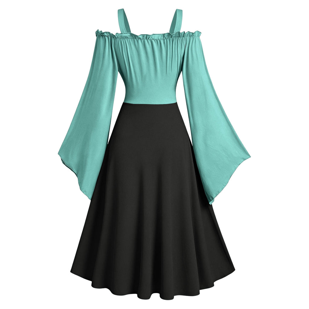 Gothic Dresses for Women Medieval Renaissance Halloween Costume Lace Up Corset High Low Ruffle Hem Square Neck Vintage Gown