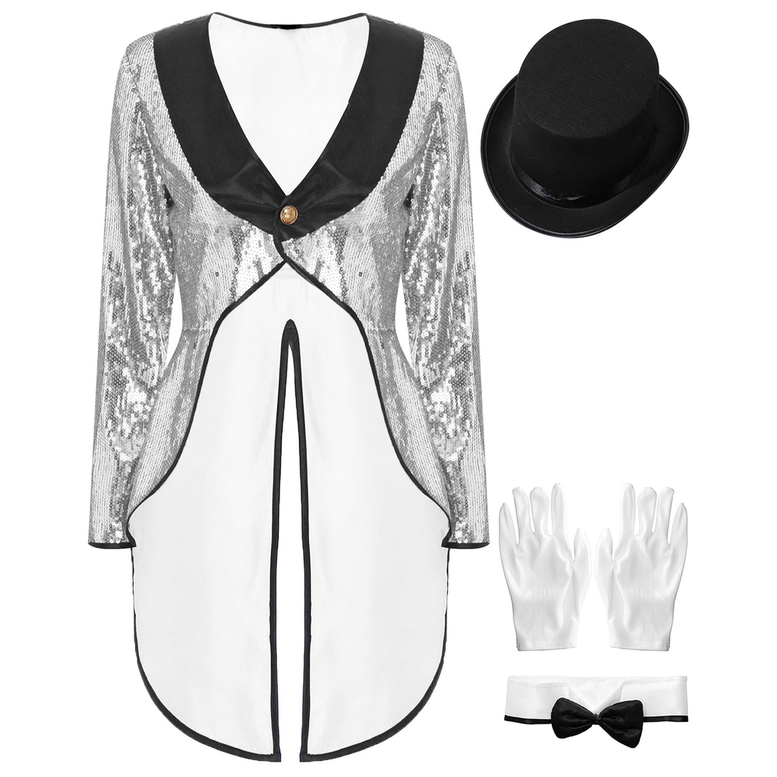 iiniim Women Magician Cosplay Sequin Tailcoat Circus Showman One-Button Tuxedo Jacket Outfits Red M