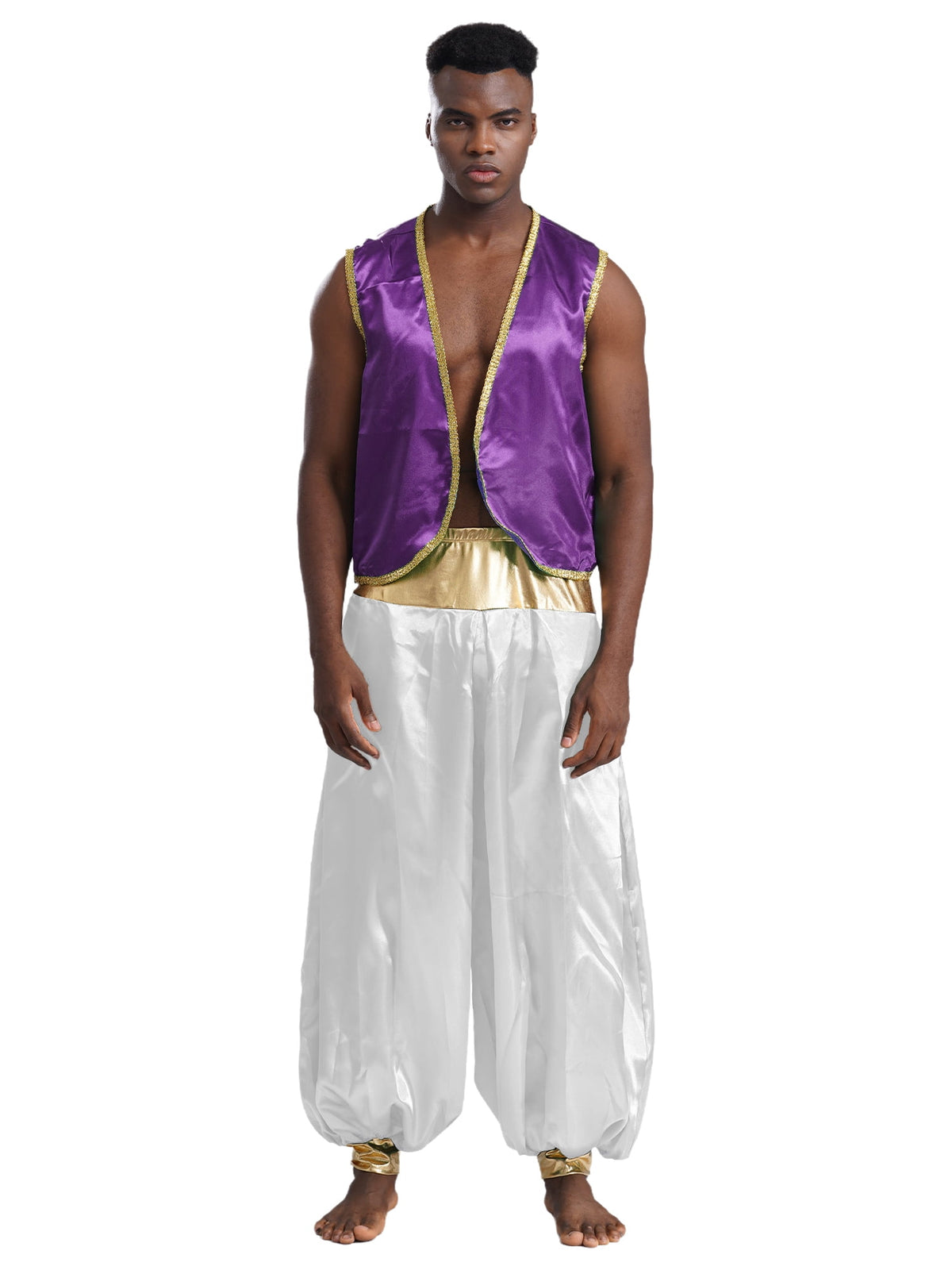 iiniim Mens Arabian Prince Costume Open Front Vest with Pants Halloween Show Fancy Dress up Outfit Royal Blue&Royal Blue S