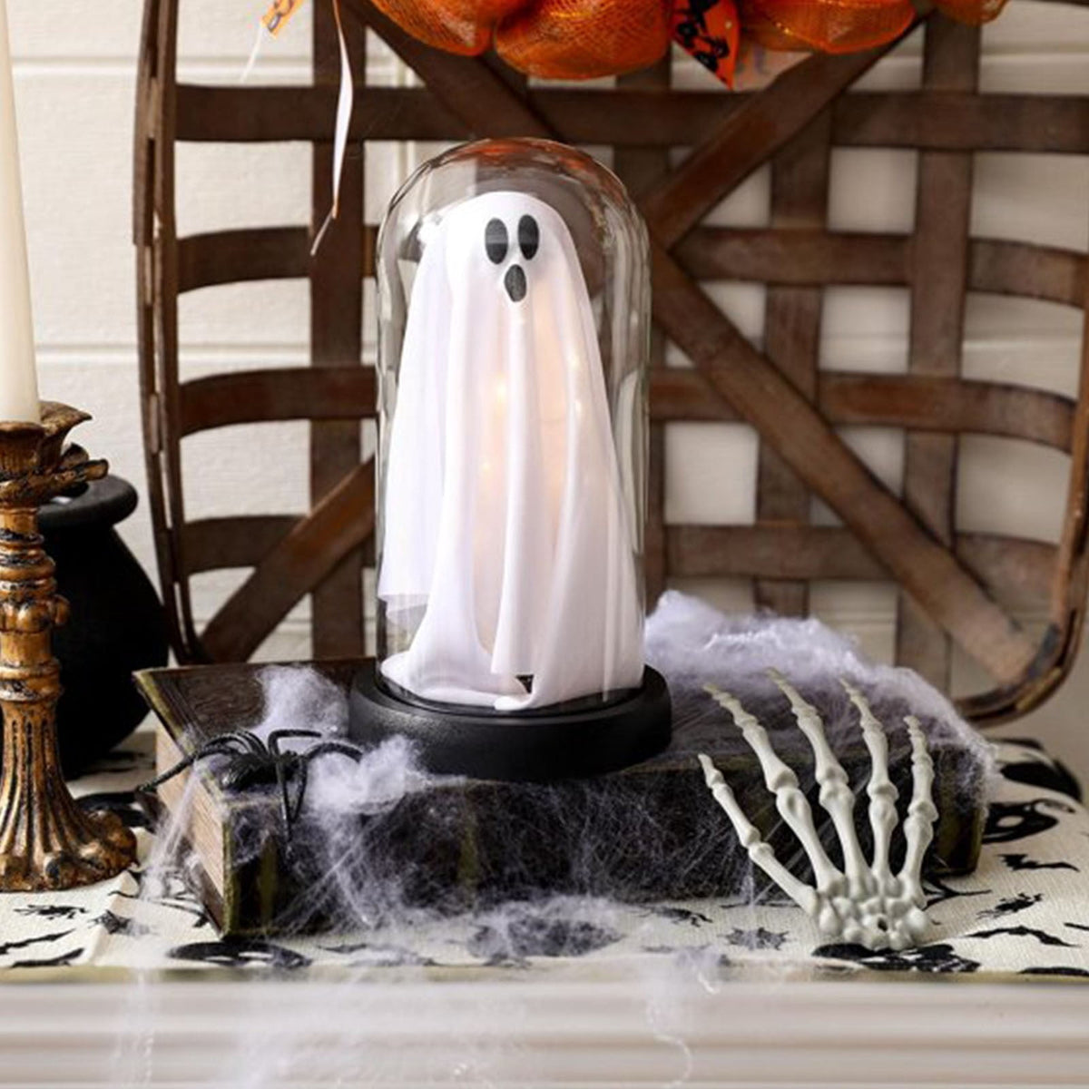 Darzheoy Halloween Decoration Ghost Cloche Lamp, with 3 Mini Figurines, Halloween Ghost Spooky, White Warm Glow, 1 Count