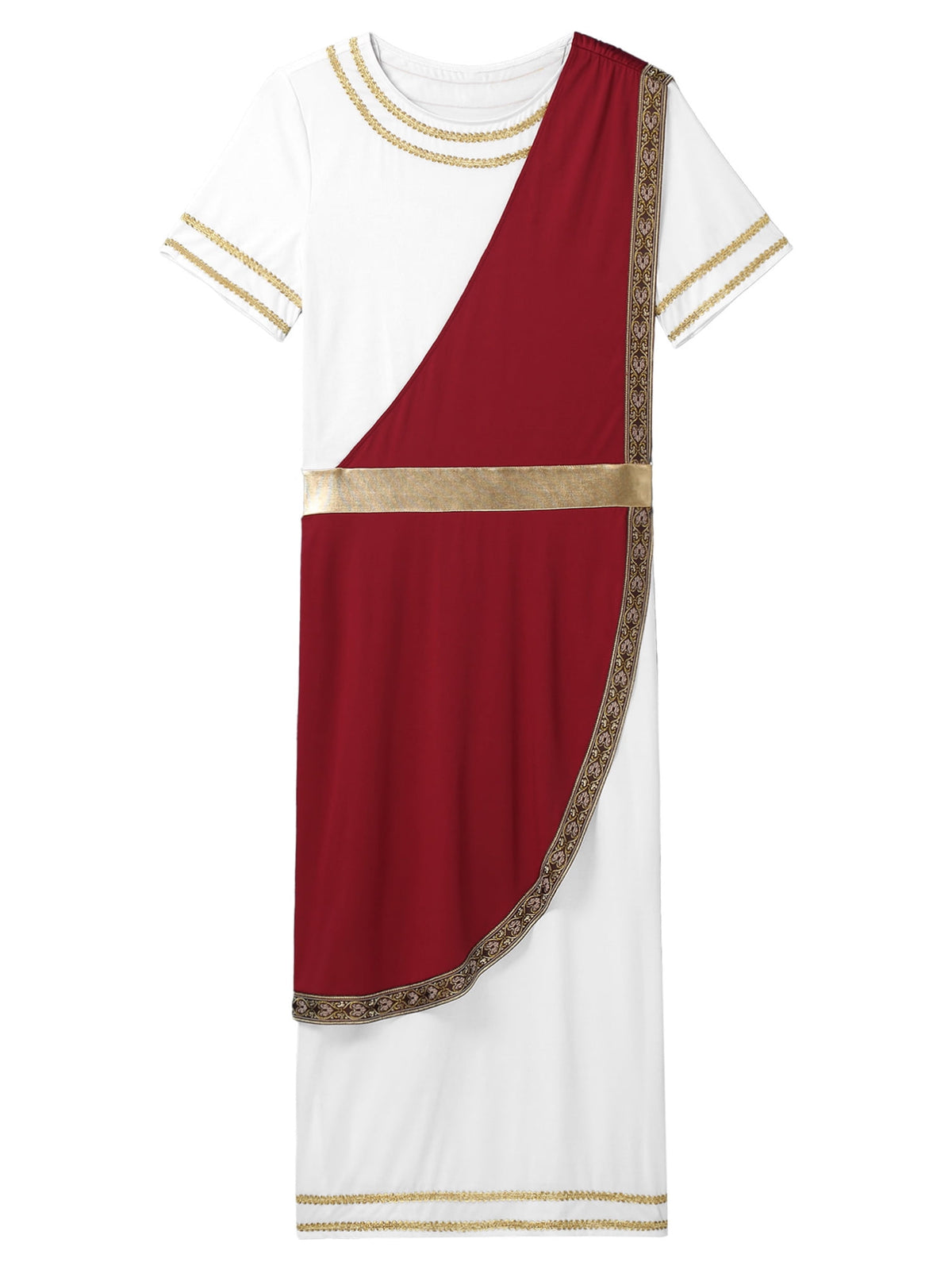 iixpin Mens Halloween Toga Robe Ancient Roman Costume Short Sleeve Greek God Tunic with Belt Yellow 3XL