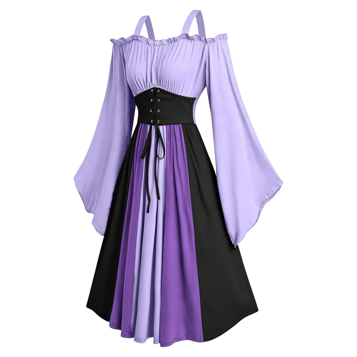 Gothic Dresses for Women Medieval Renaissance Halloween Costume Lace Up Corset High Low Ruffle Hem Square Neck Vintage Gown