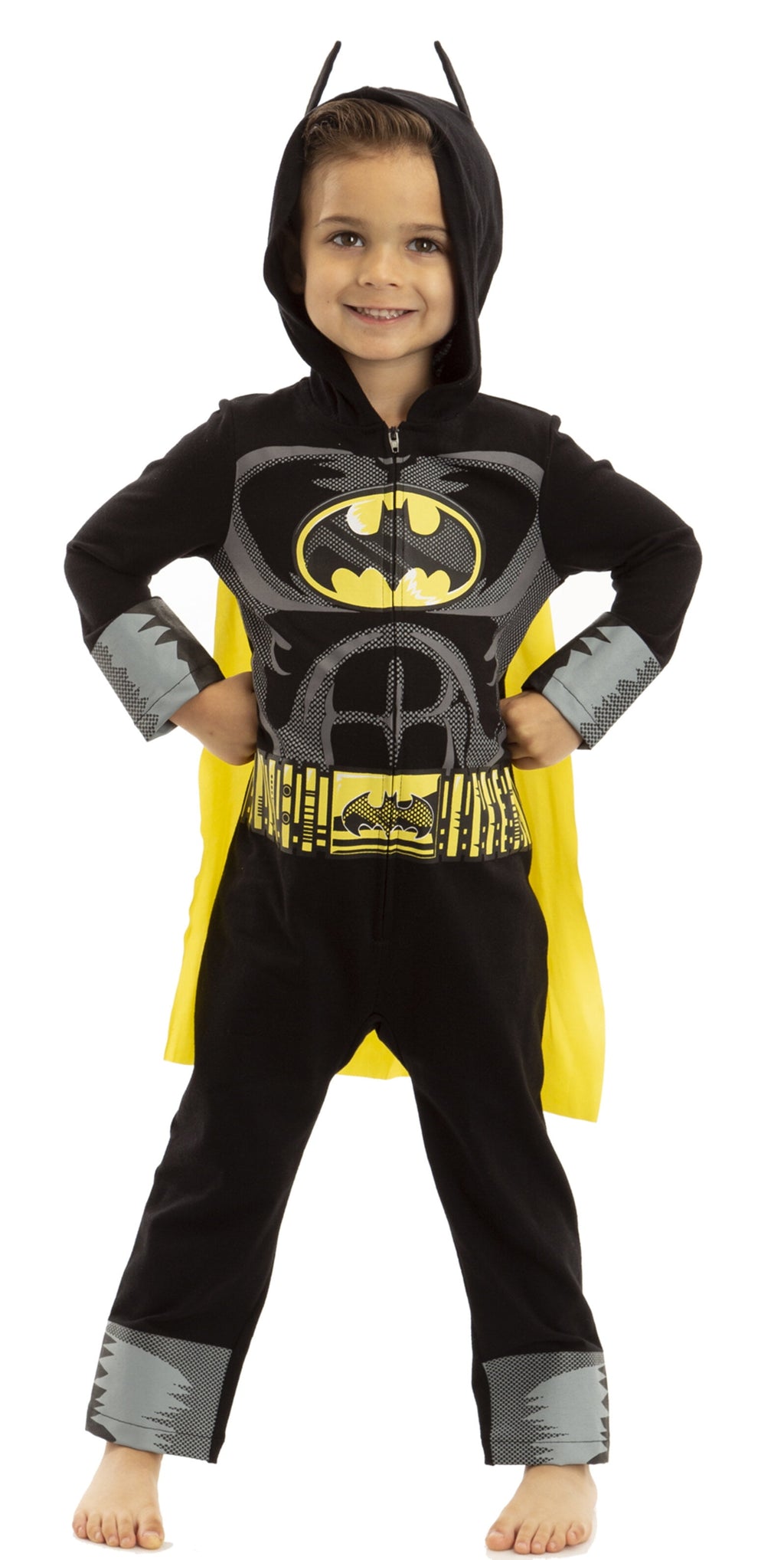 DC Comics Justice League Batman Little Boys Zip Up Cosplay Costume Coverall and Cape Newborn to Little Kid