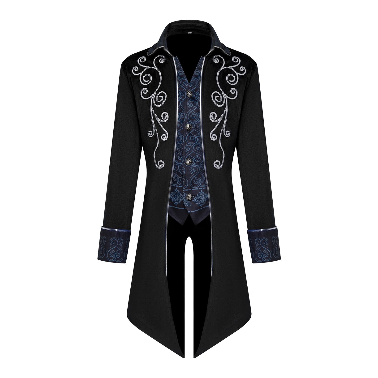 GYQMBT Men Medieval Steampunk Tailcoat Jacket Gothic Victorian Frock Coat Uniform Halloween Party Cosplay Gentleman Costumes, Blue, XL
